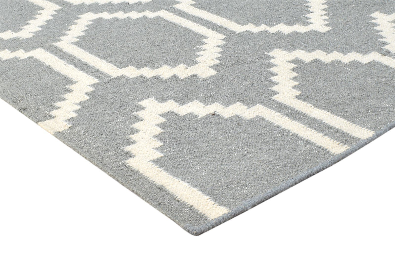 Dhurrie Grey Wool Rug 5' X 7' Modern Moroccan Trellis Room Size Carpet 