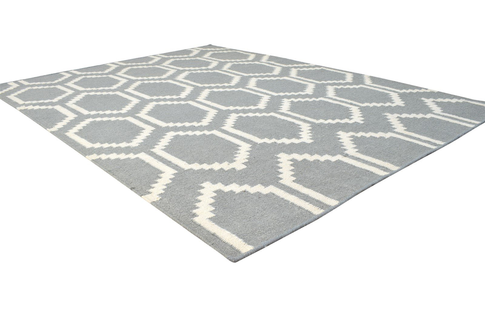 Dhurrie Grey Wool Rug 5' X 7' Modern Moroccan Trellis Room Size Carpet 