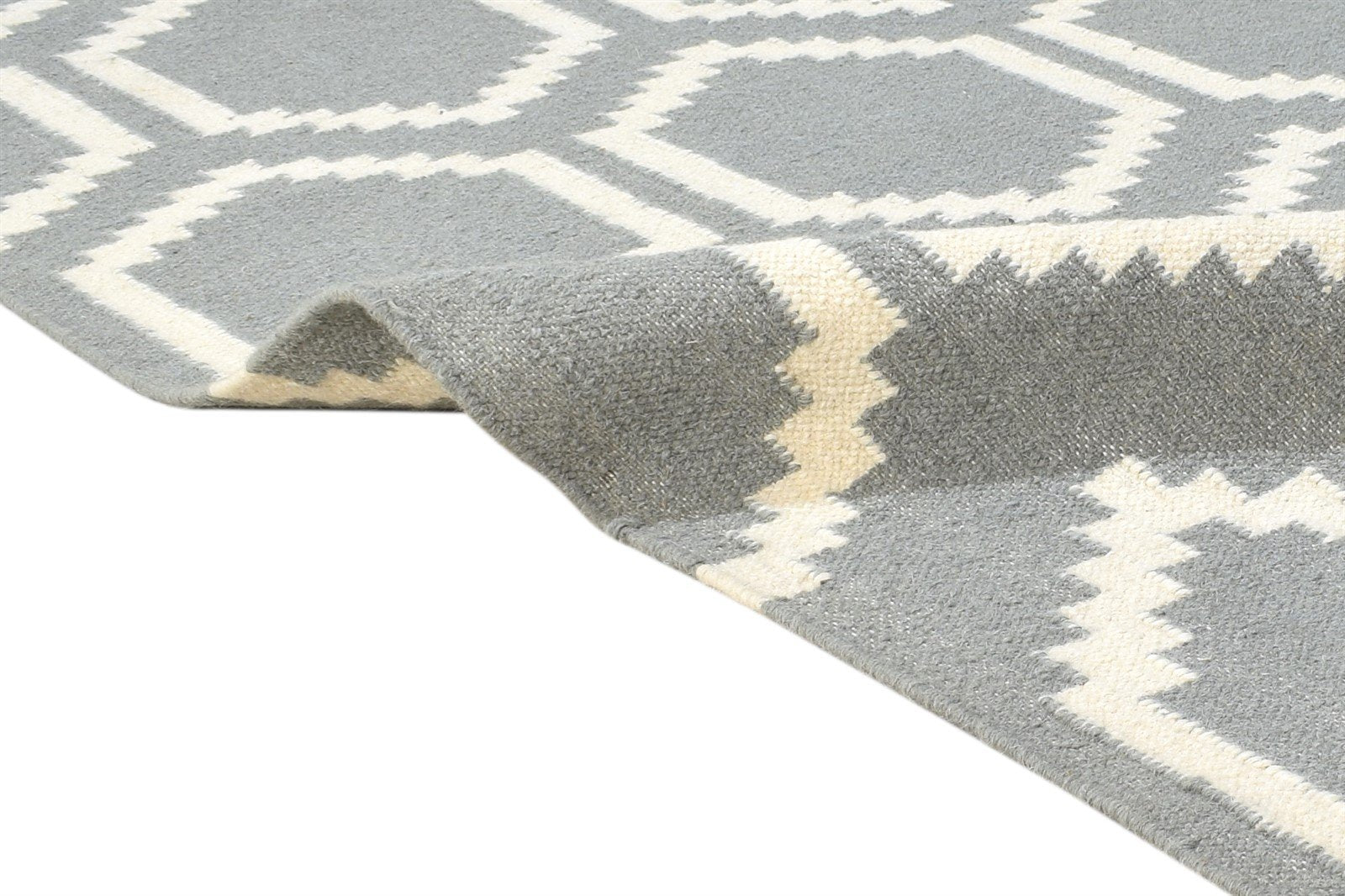 Dhurrie Grey Wool Rug 5' X 7' Modern Moroccan Trellis Room Size Carpet 