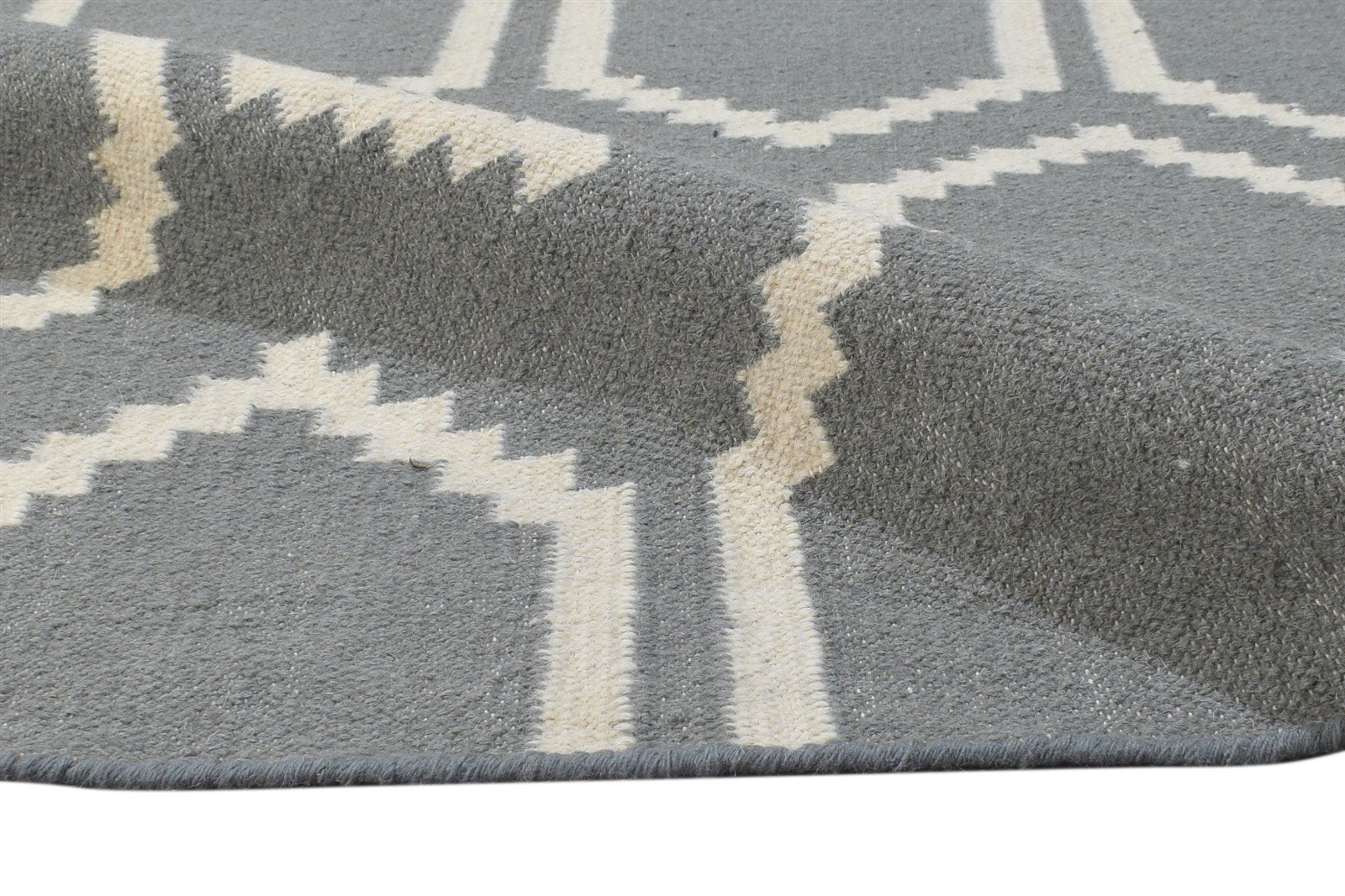 Dhurrie Grey Wool Rug 5' X 7' Modern Moroccan Trellis Room Size Carpet 