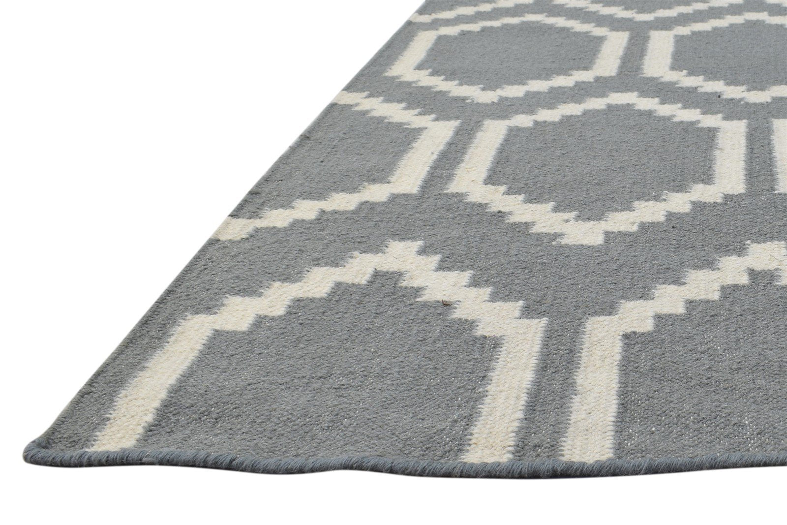 Dhurrie Grey Wool Rug 5' X 7' Modern Moroccan Trellis Room Size Carpet 