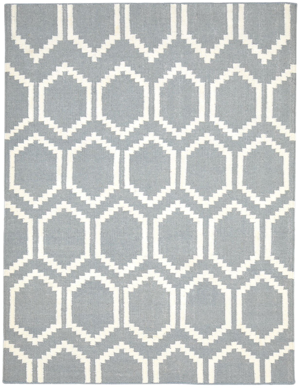 Dhurrie Grey Wool Rug 5' X 7' Modern Moroccan Trellis Room Size Carpet 