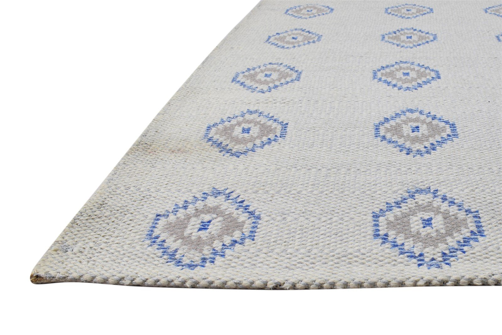 Off-White Wool Rug 5' X 7' Modern Dhurrie Indian Diamond Room Size Carpet 