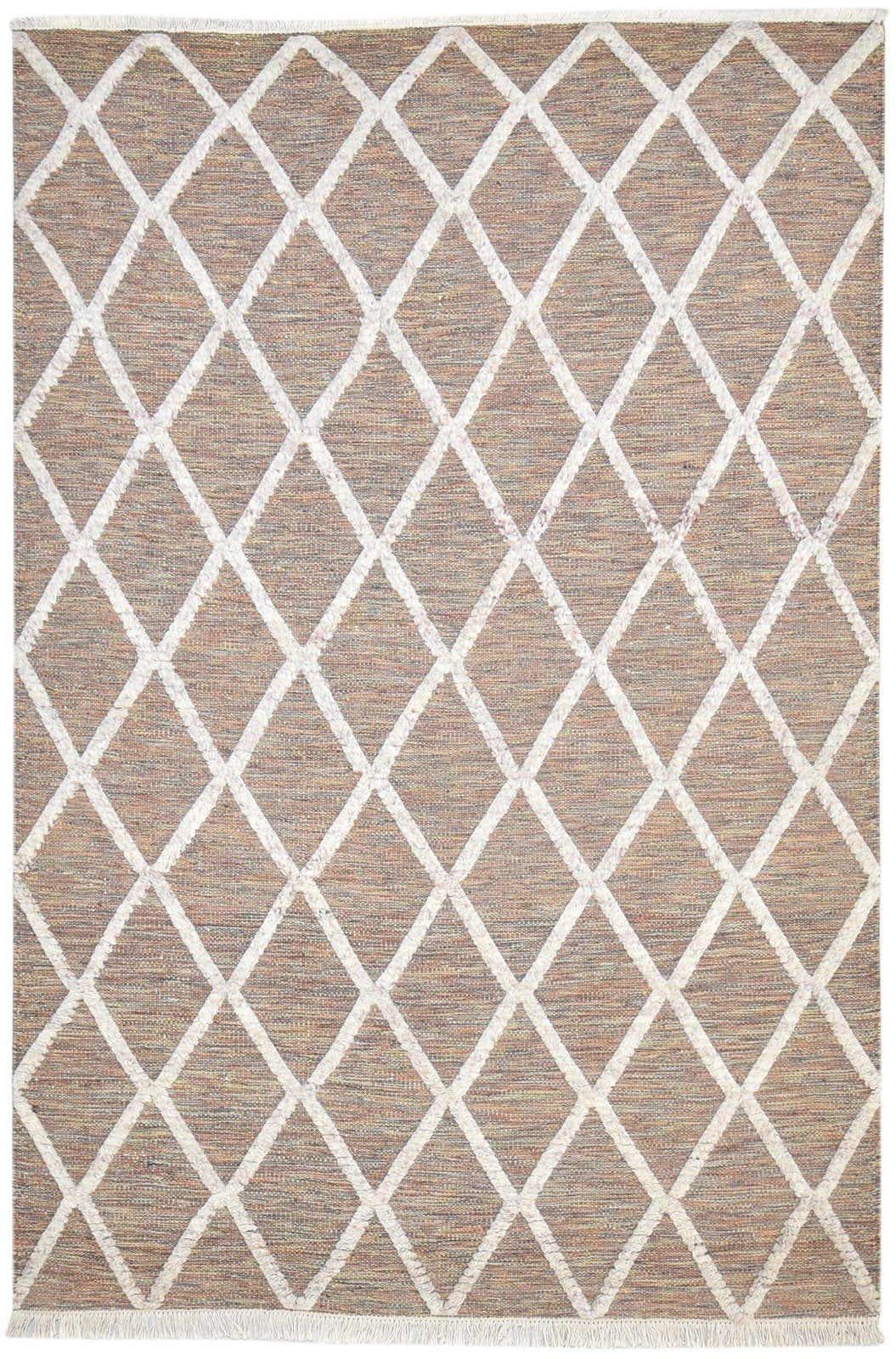 Wool Brown Rug 5' X 8' Modern Dhurrie Moroccan Diamond Room Size Carpet 