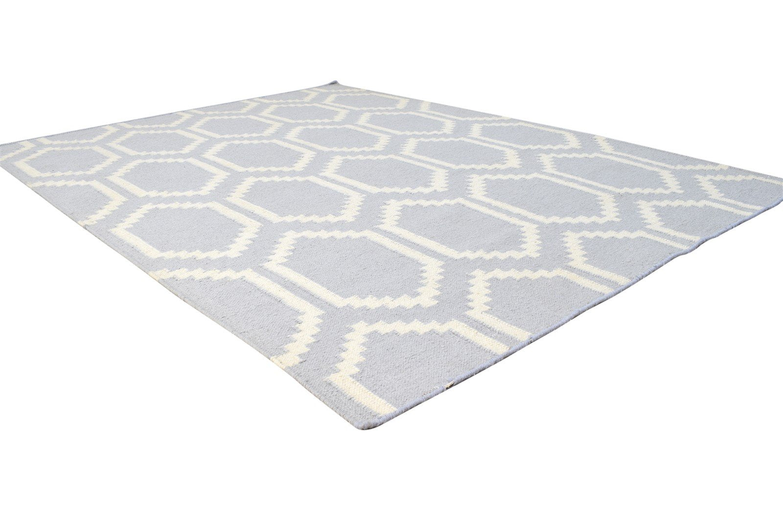 Grey Wool Rug 5' X 7' Modern Dhurrie Moroccan Honeycomb Room Size Carpet 