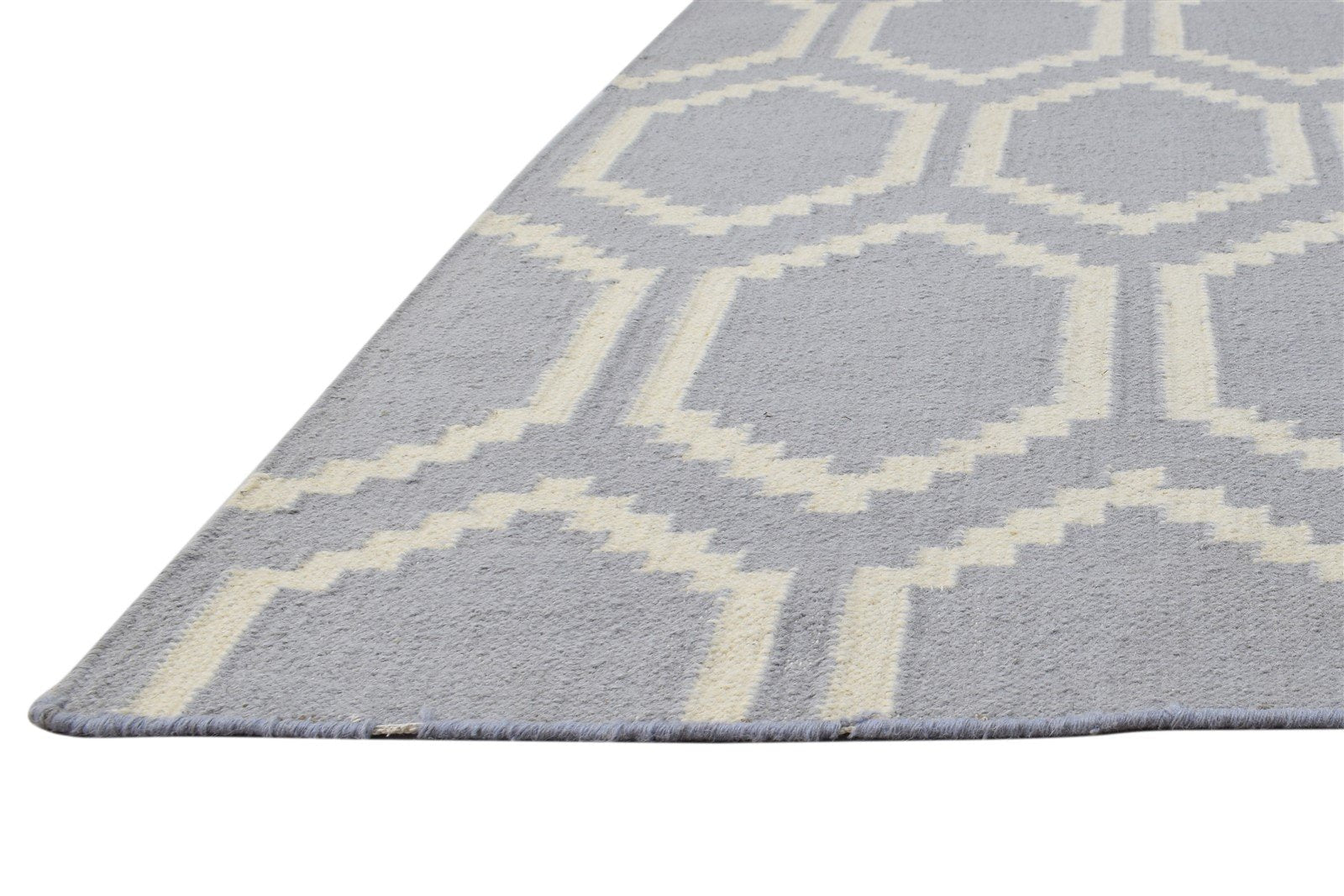 Grey Wool Rug 5' X 7' Modern Dhurrie Moroccan Honeycomb Room Size Carpet 