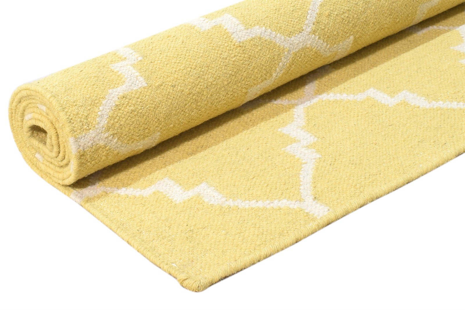 100% Wool Yellow Rug 5' X 7' Modern Dhurrie Moroccan Trellis Room Size Carpet 