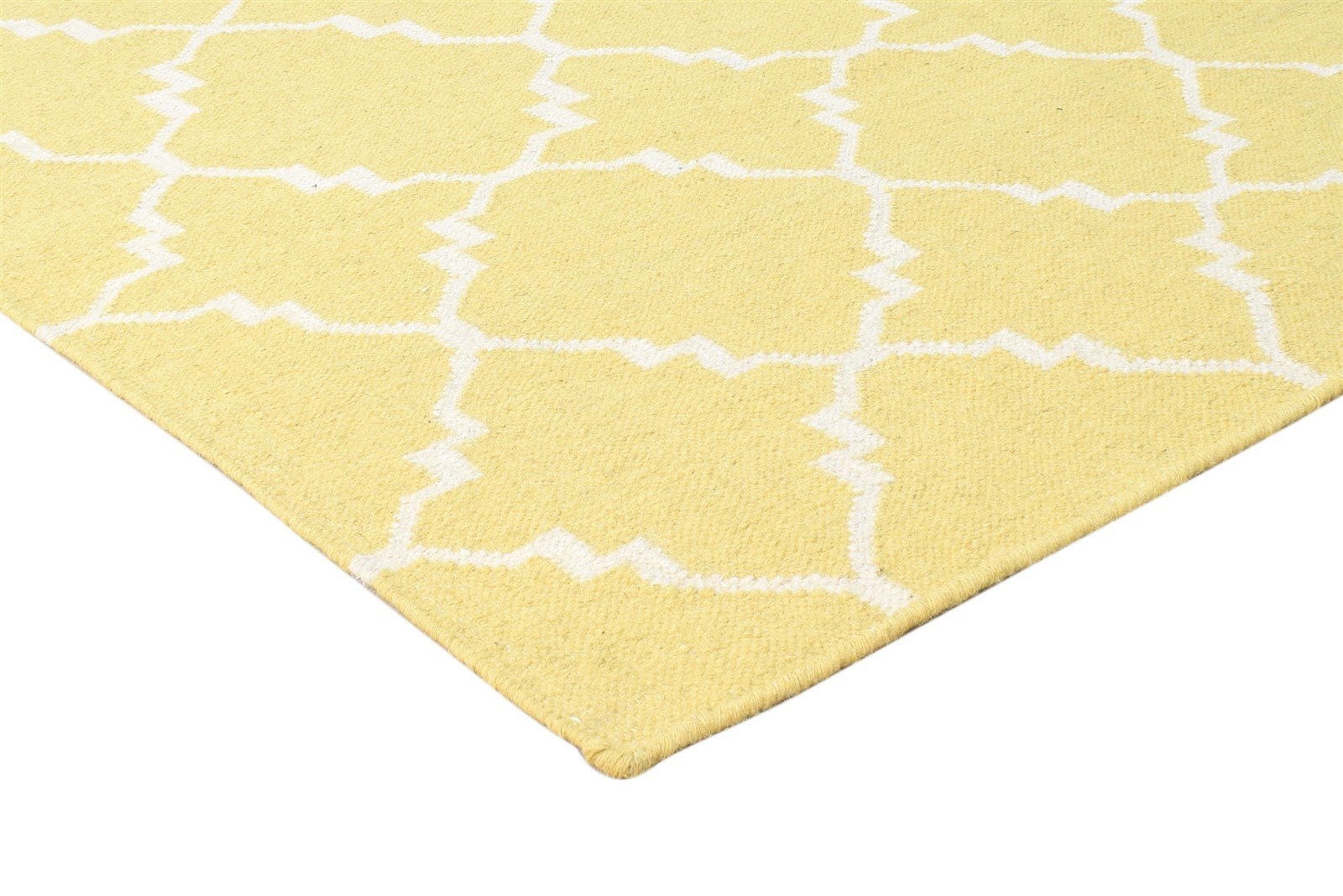 100% Wool Yellow Rug 5' X 7' Modern Dhurrie Moroccan Trellis Room Size Carpet 