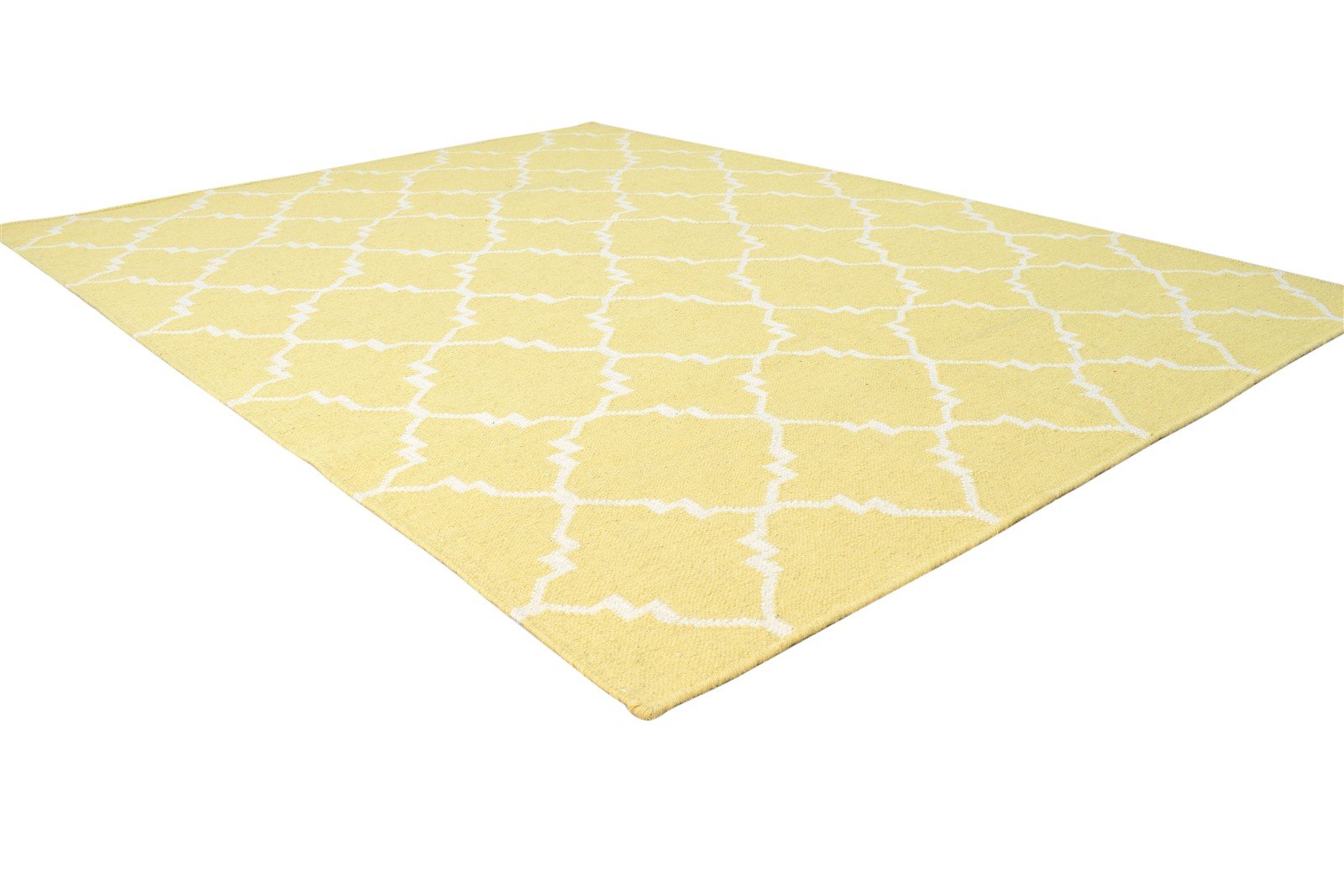 100% Wool Yellow Rug 5' X 7' Modern Dhurrie Moroccan Trellis Room Size Carpet 