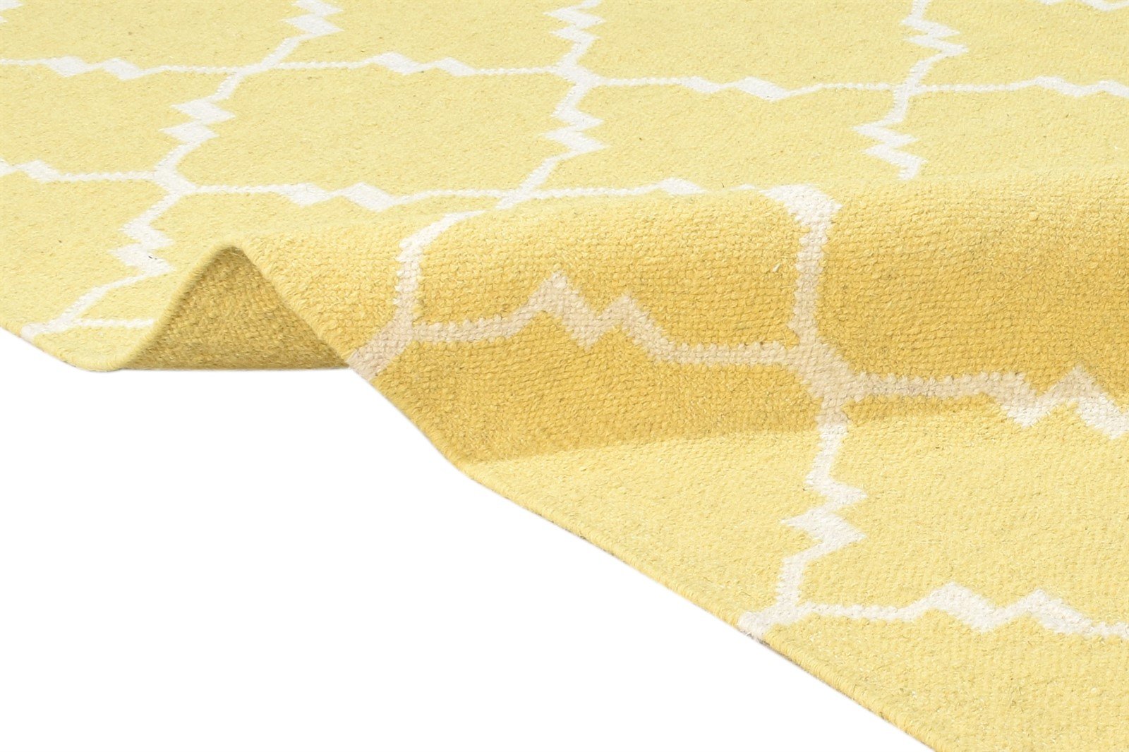 100% Wool Yellow Rug 5' X 7' Modern Dhurrie Moroccan Trellis Room Size Carpet 