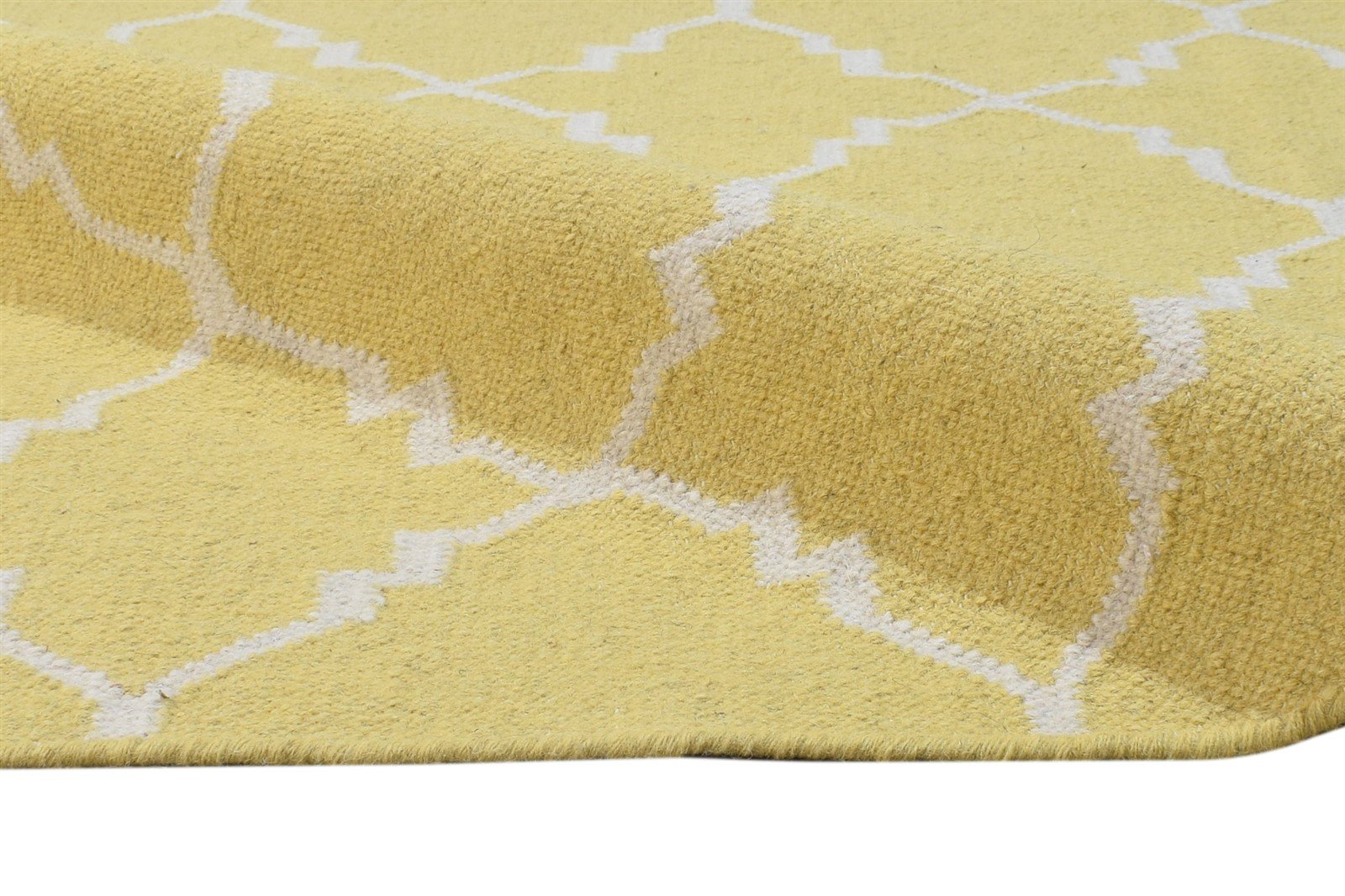 100% Wool Yellow Rug 5' X 7' Modern Dhurrie Moroccan Trellis Room Size Carpet 