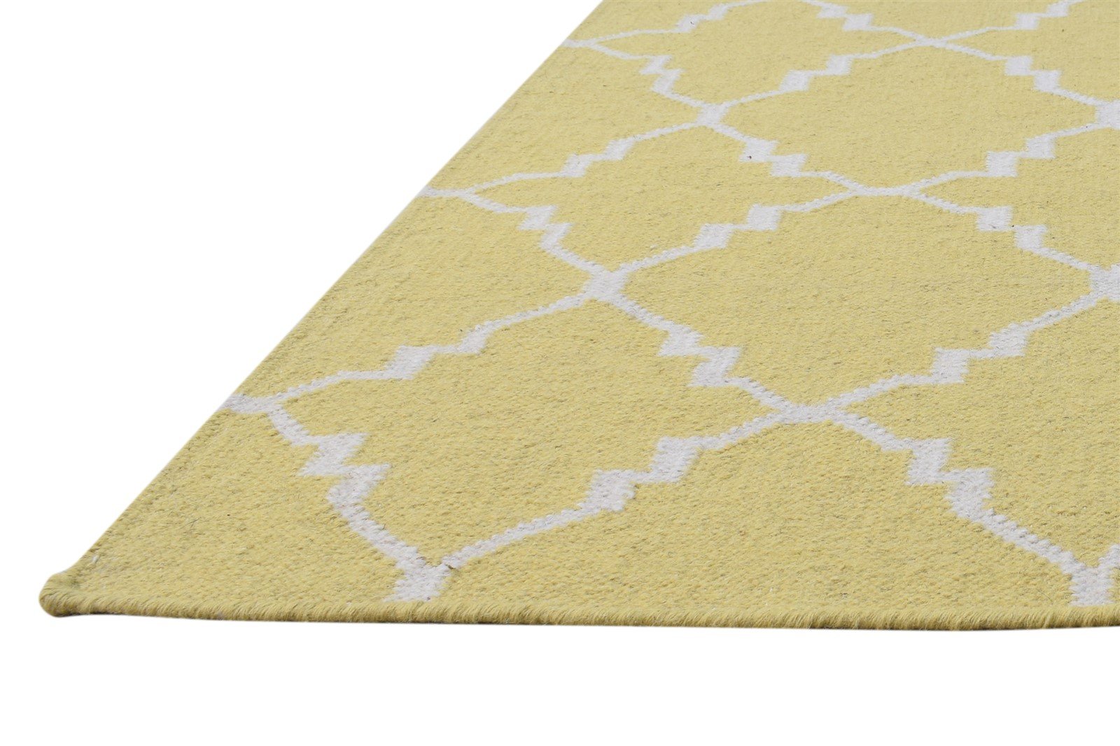 100% Wool Yellow Rug 5' X 7' Modern Dhurrie Moroccan Trellis Room Size Carpet 