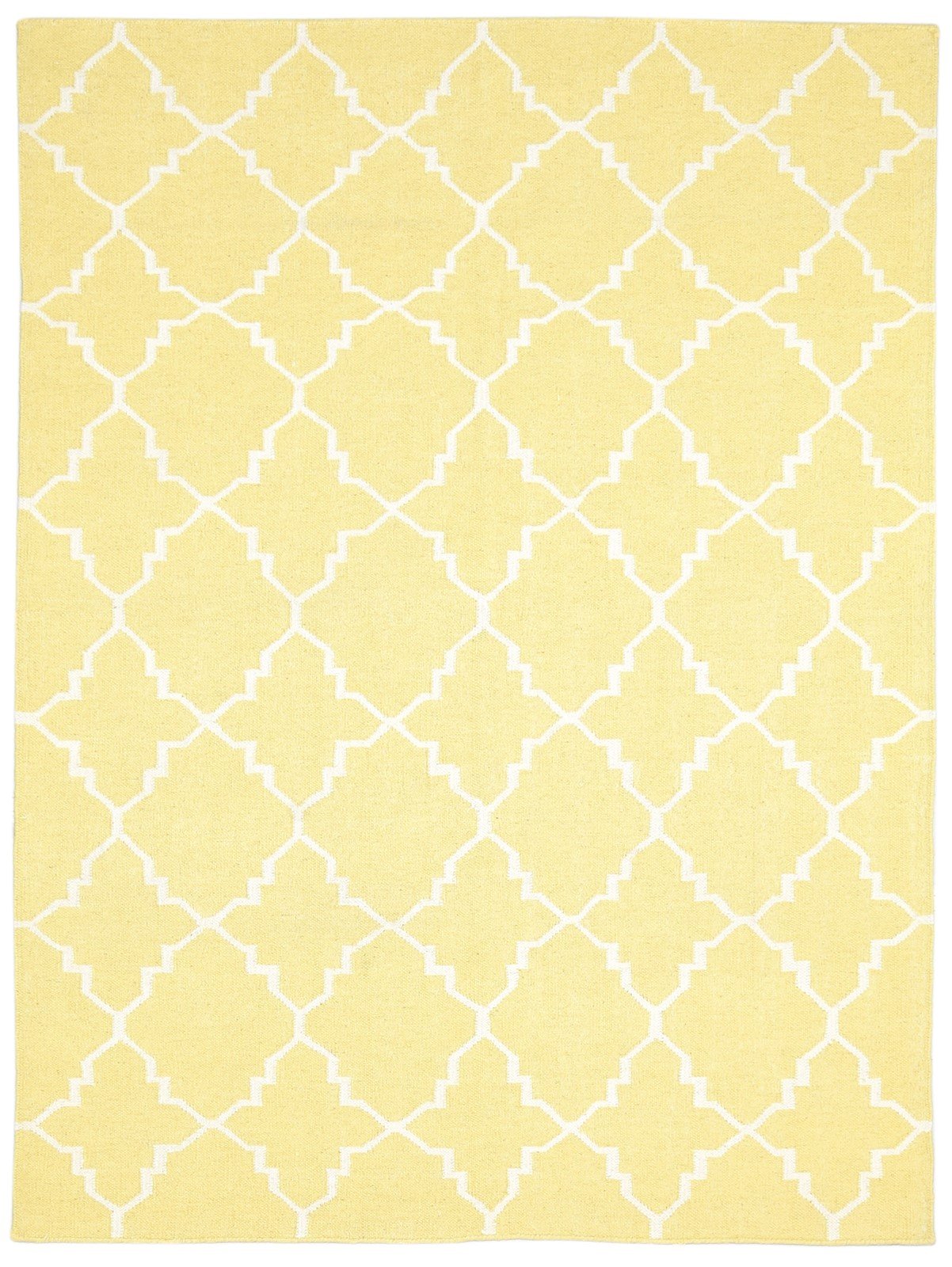 100% Wool Yellow Rug 5' X 7' Modern Dhurrie Moroccan Trellis Room Size Carpet 