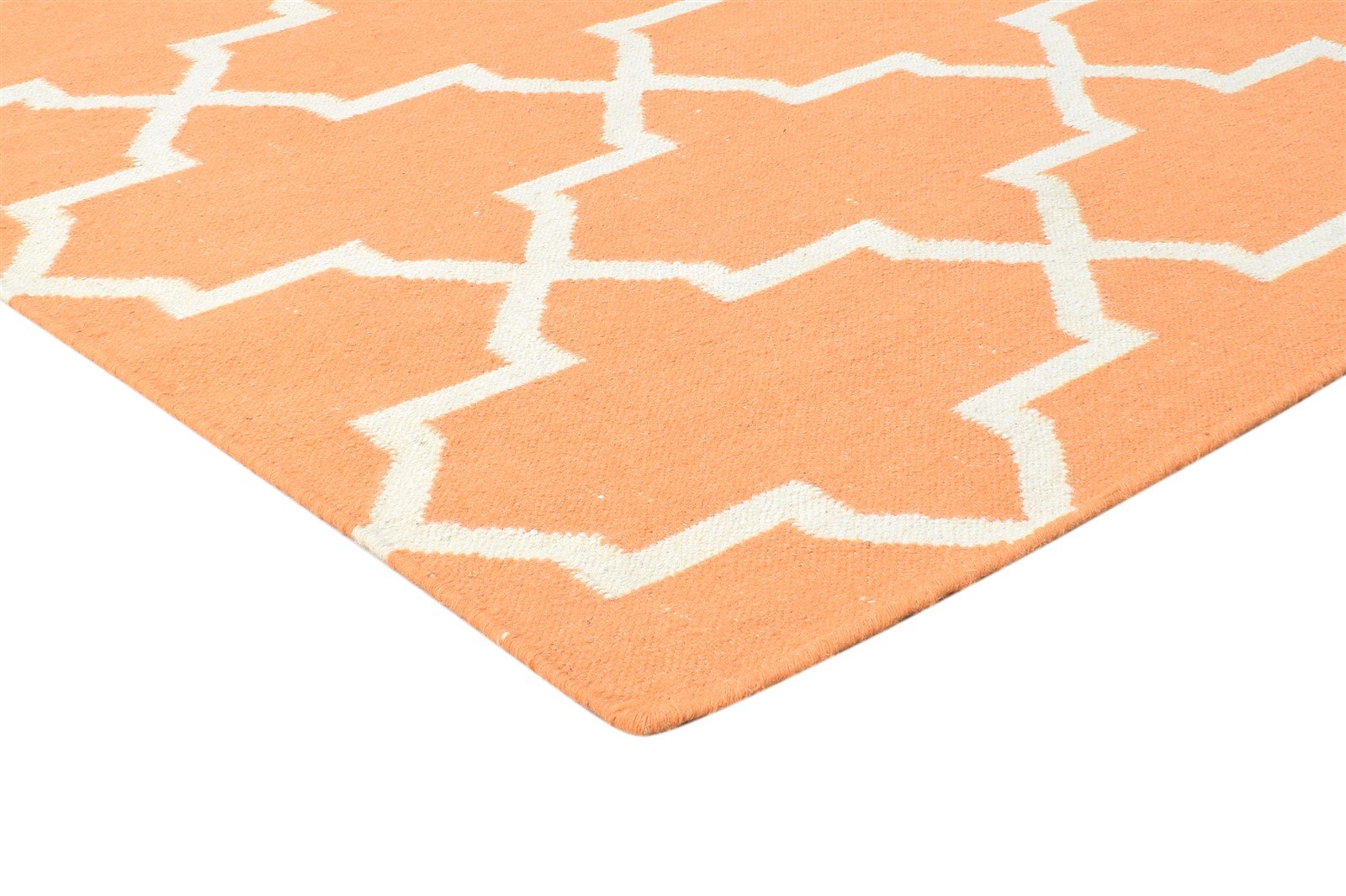 100% Wool Orange Rug 5' X 7' Modern Dhurrie Moroccan Trellis Room Size Carpet 