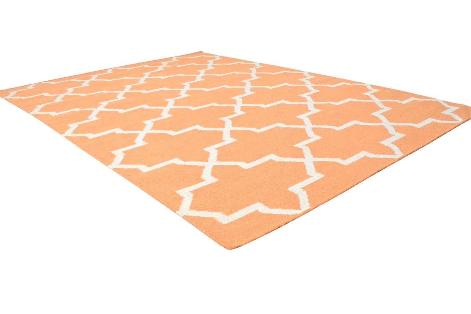 100% Wool Orange Rug 5' X 7' Modern Dhurrie Moroccan Trellis Room Size Carpet 