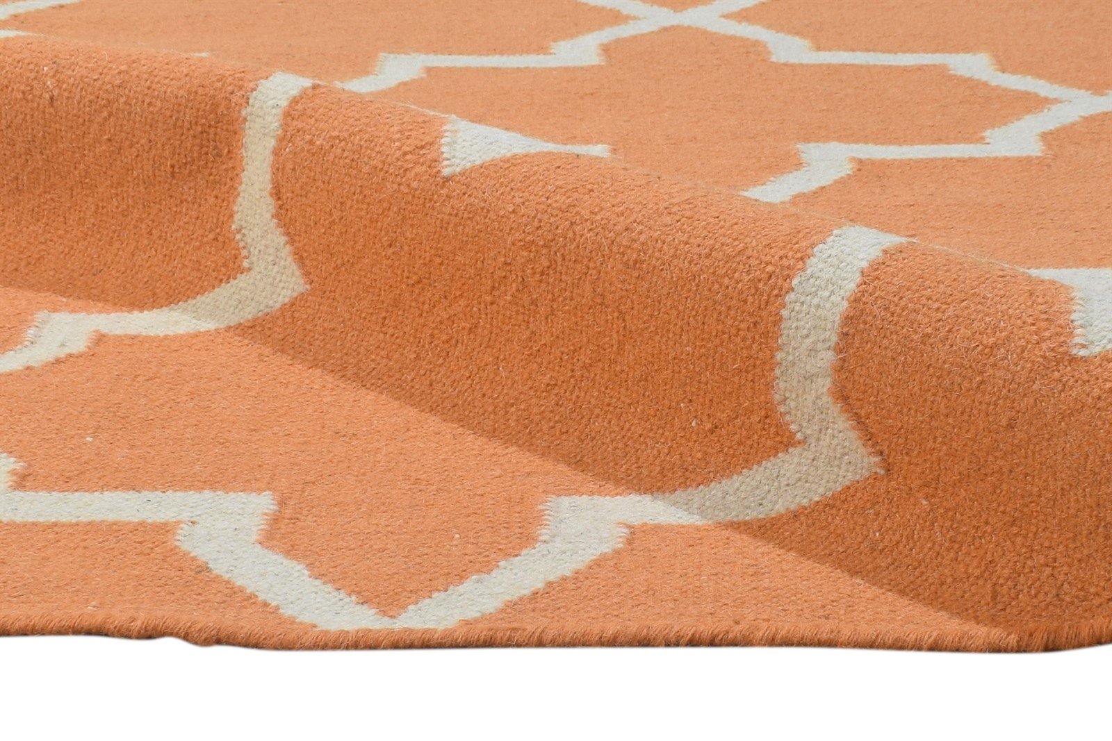 100% Wool Orange Rug 5' X 7' Modern Dhurrie Moroccan Trellis Room Size Carpet 