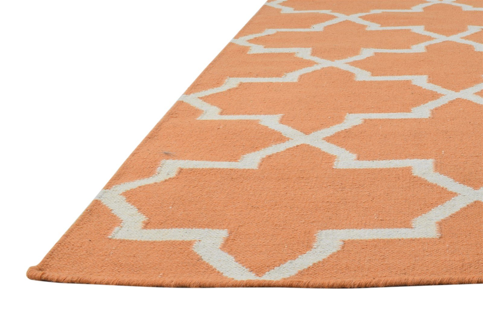 100% Wool Orange Rug 5' X 7' Modern Dhurrie Moroccan Trellis Room Size Carpet 