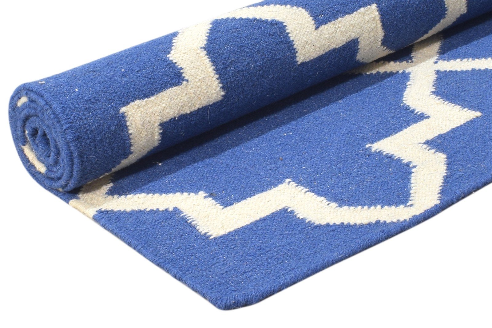 Blue Wool Rug 5' X 7' Modern Dhurrie Moroccan Trellis Room Size Carpet 