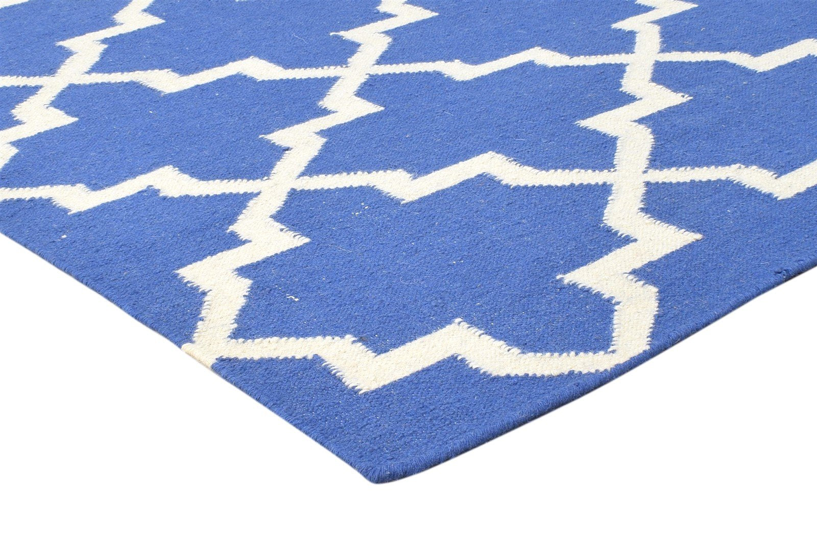 Blue Wool Rug 5' X 7' Modern Dhurrie Moroccan Trellis Room Size Carpet 