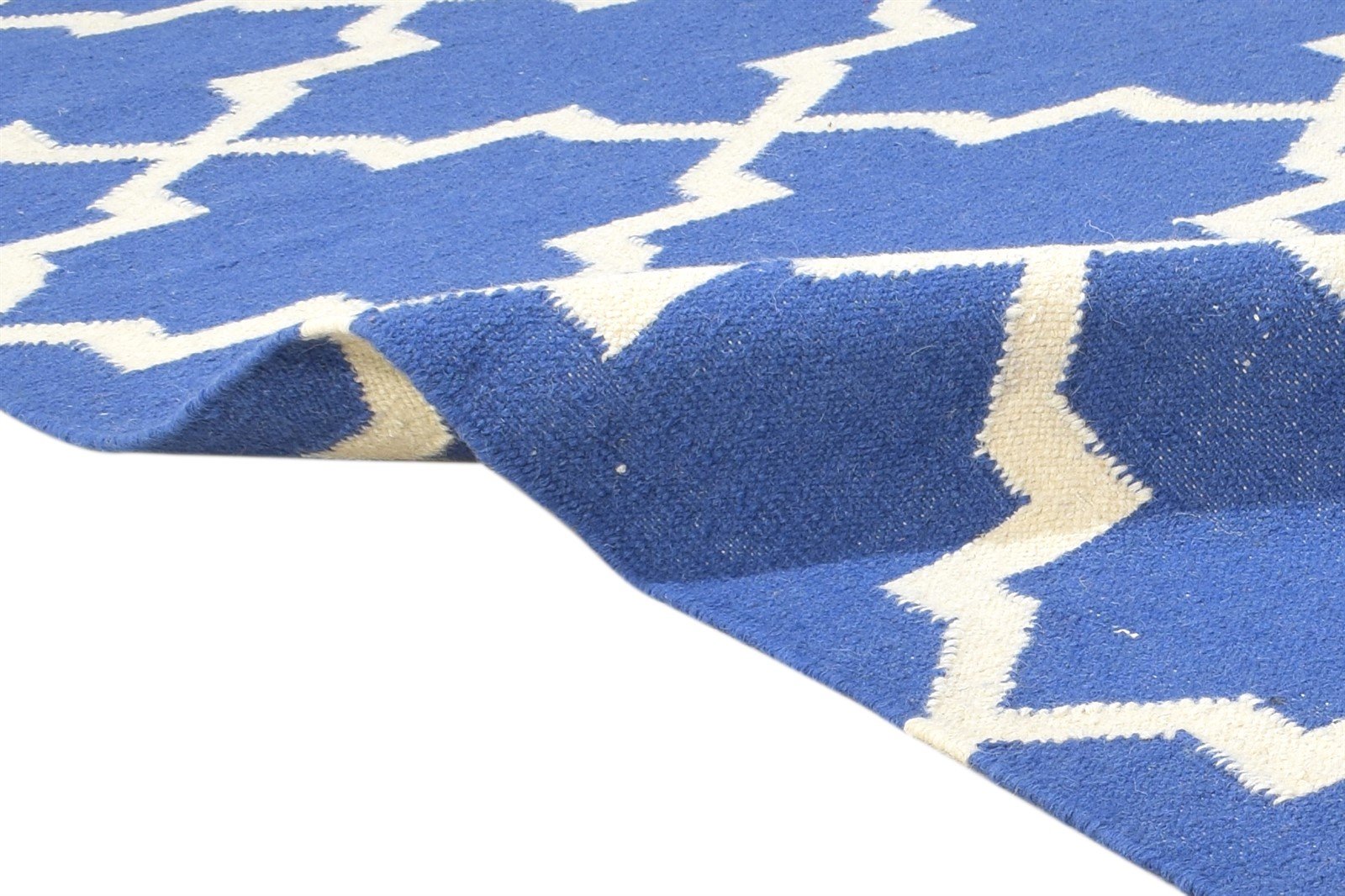 Blue Wool Rug 5' X 7' Modern Dhurrie Moroccan Trellis Room Size Carpet 