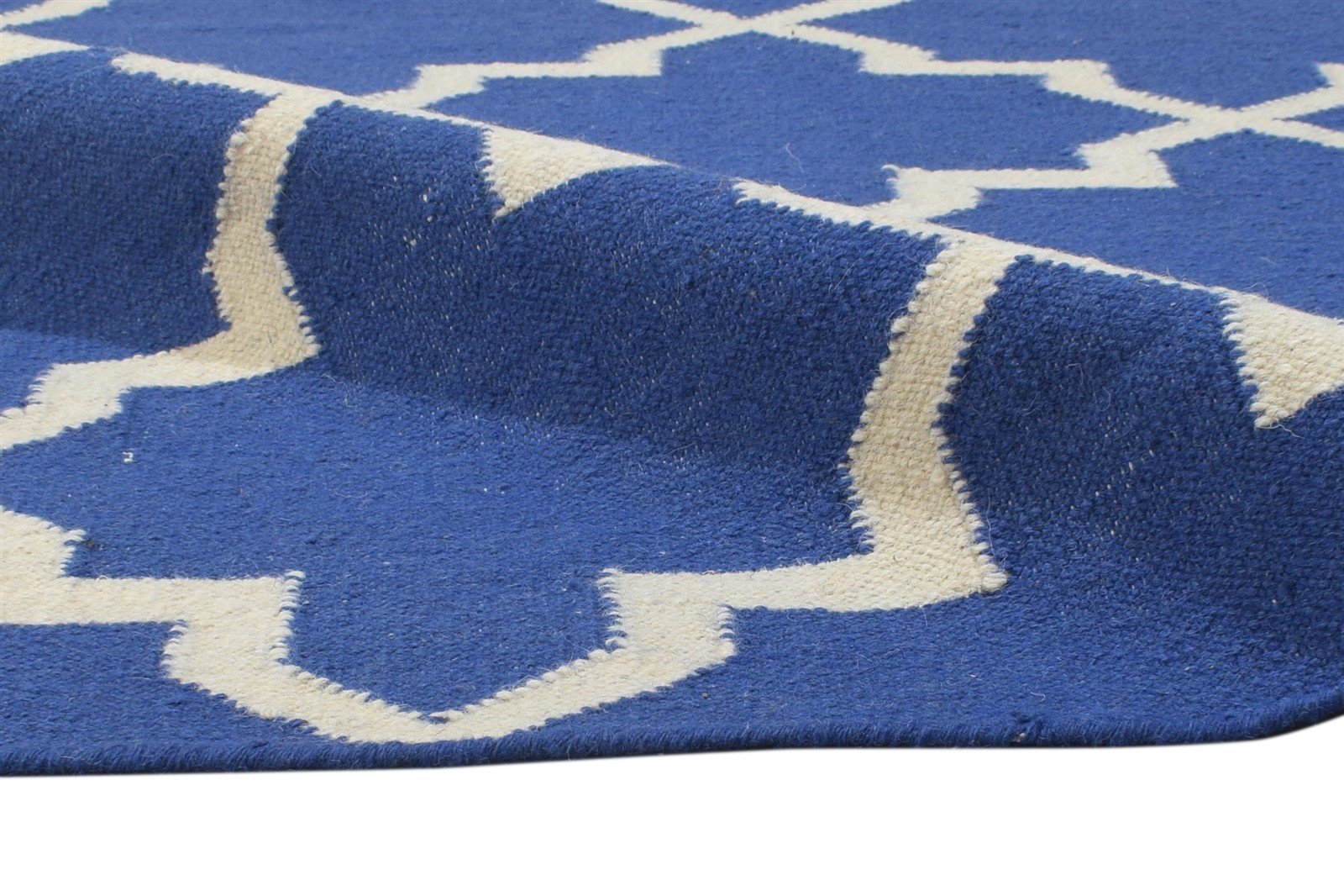 Blue Wool Rug 5' X 7' Modern Dhurrie Moroccan Trellis Room Size Carpet 