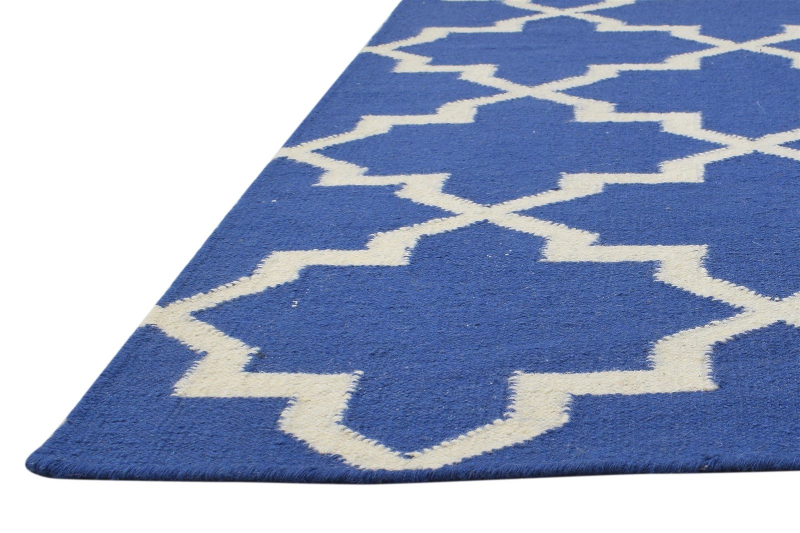 Blue Wool Rug 5' X 7' Modern Dhurrie Moroccan Trellis Room Size Carpet 