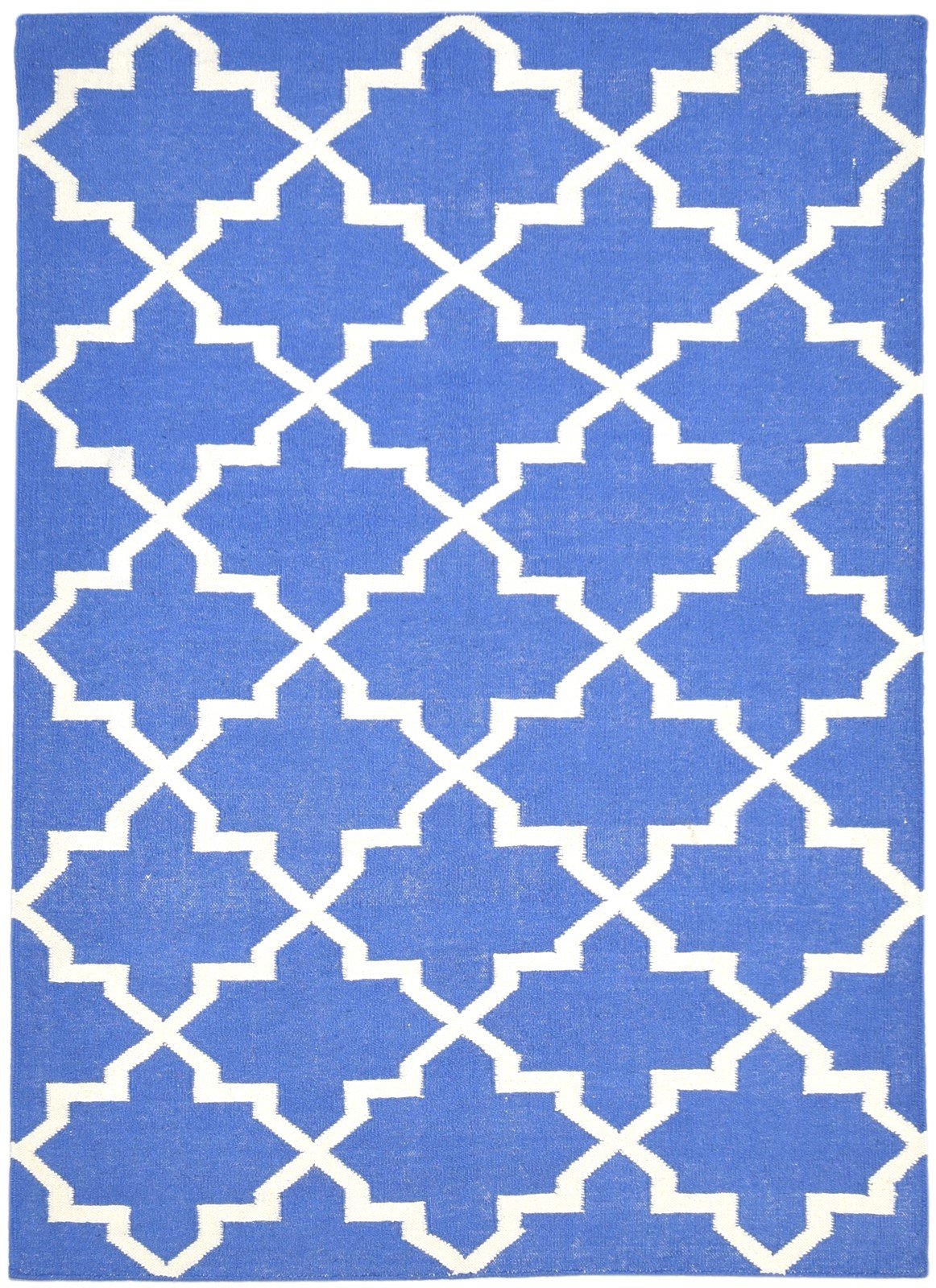 Blue Wool Rug 5' X 7' Modern Dhurrie Moroccan Trellis Room Size Carpet 