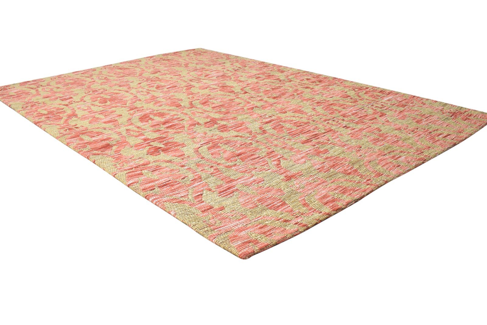 Jacquard Loom Pink Jute / Silk Rug 4X6 Modern French Damask Room Size Carpet 