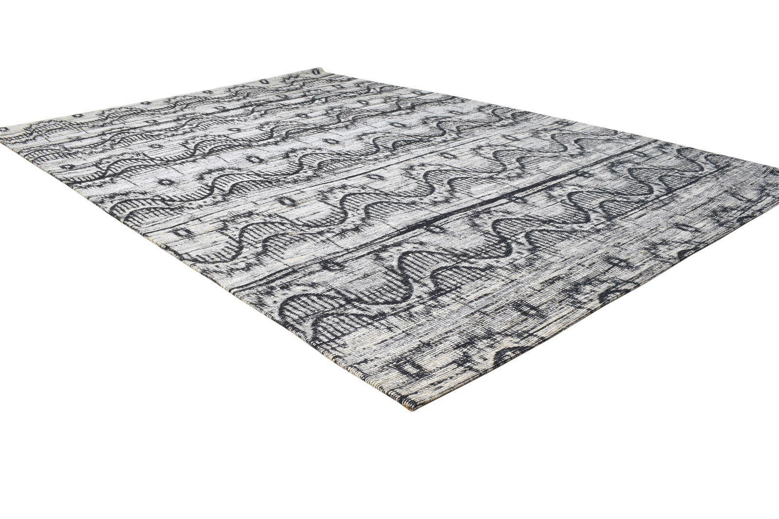 Jacquard Loom Grey Jute Rug 5X8 Modern Scandinavian Abstract Room Size Carpet 