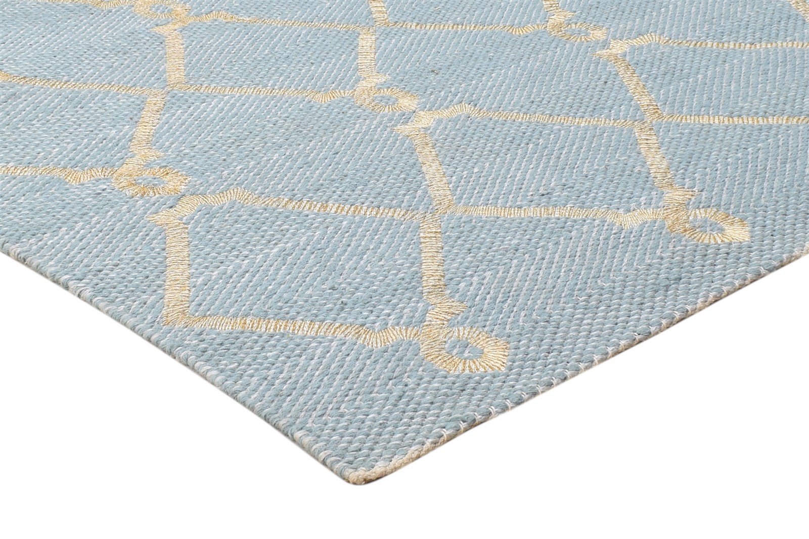 Blue Wool Rug 5' X 7' Modern Dhurrie Moroccan Trellis Room Size Carpet 