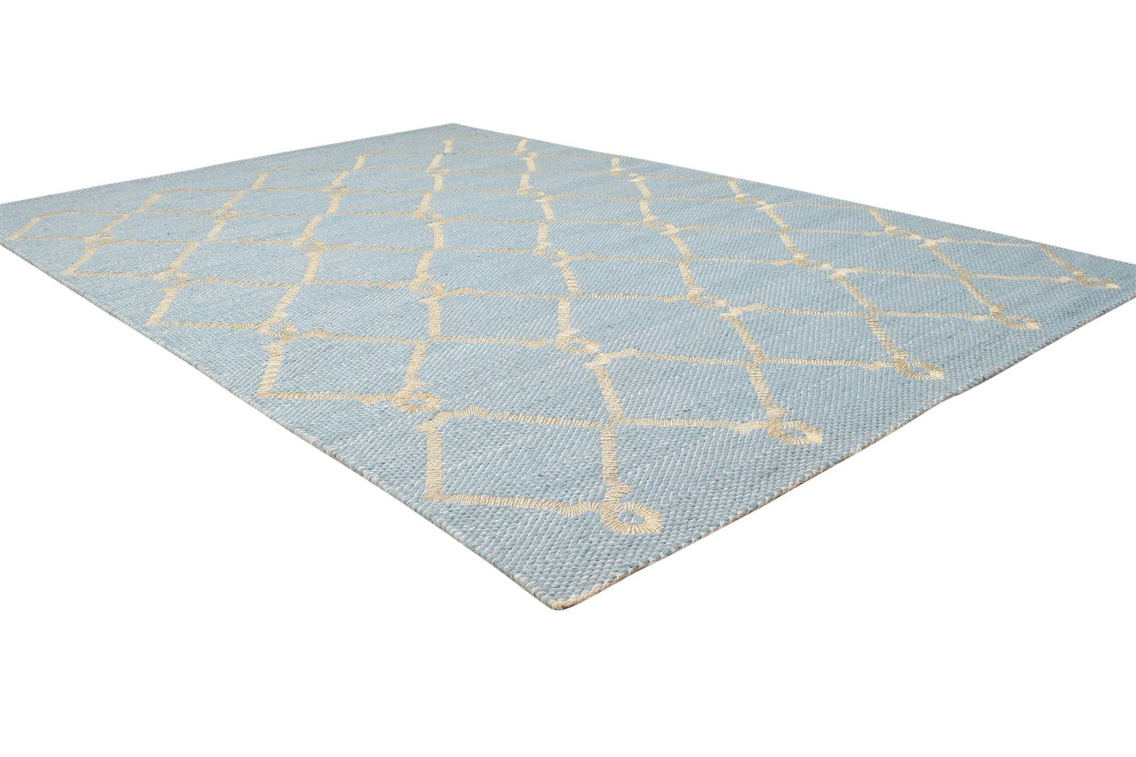 Blue Wool Rug 5' X 7' Modern Dhurrie Moroccan Trellis Room Size Carpet 