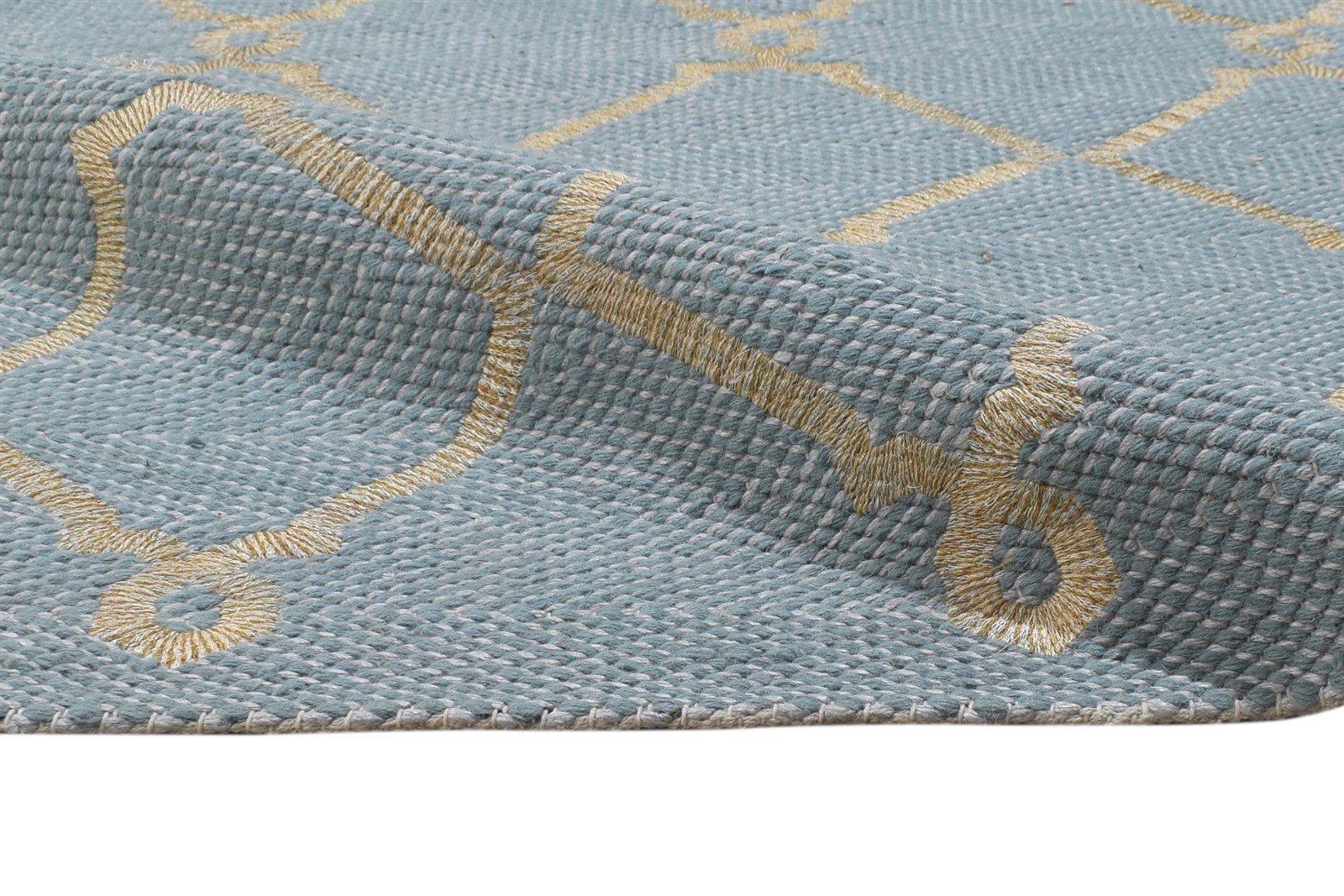 Blue Wool Rug 5' X 7' Modern Dhurrie Moroccan Trellis Room Size Carpet 