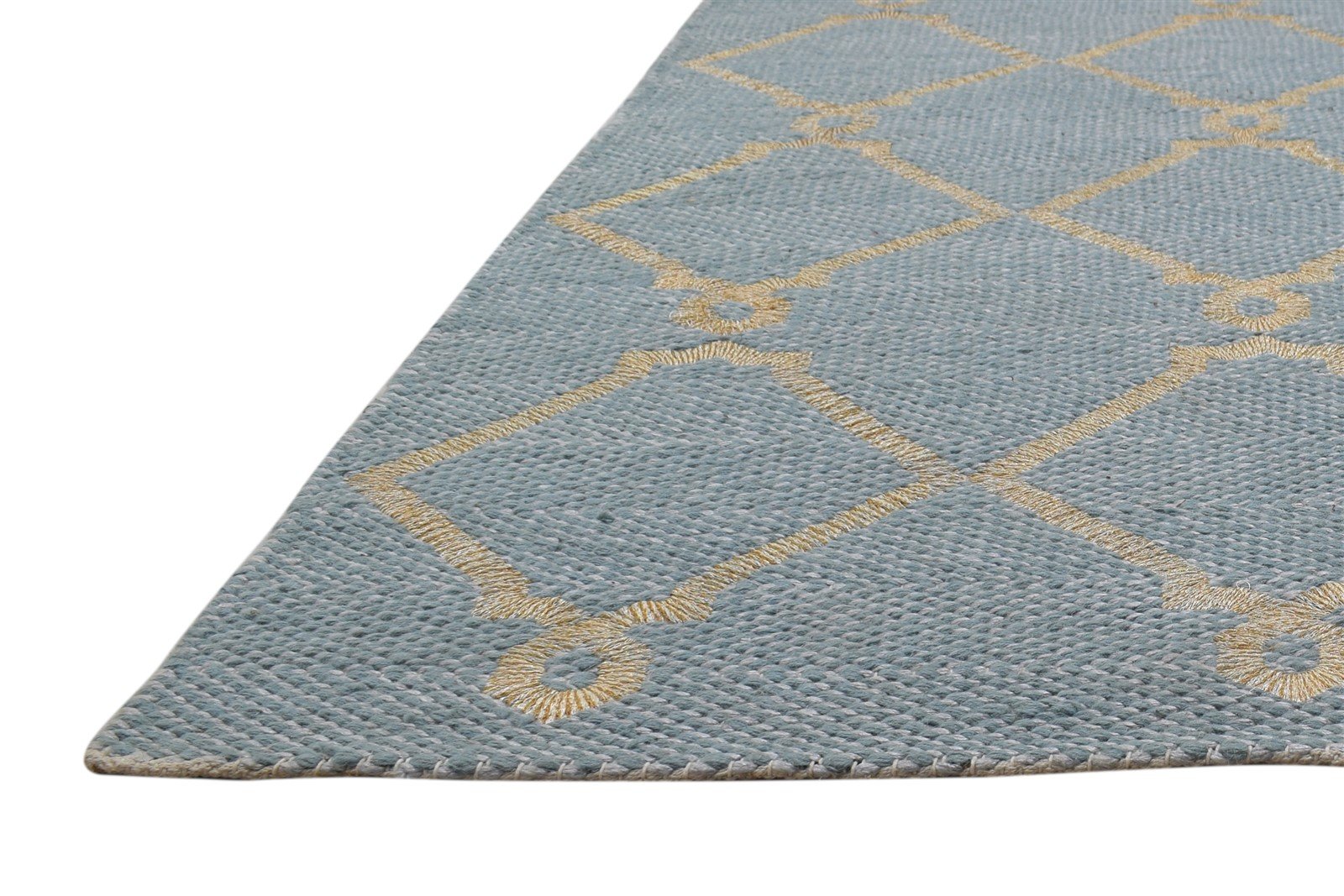 Blue Wool Rug 5' X 7' Modern Dhurrie Moroccan Trellis Room Size Carpet 