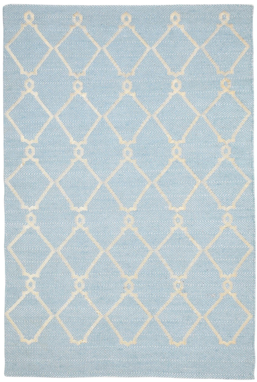 Blue Wool Rug 5' X 7' Modern Dhurrie Moroccan Trellis Room Size Carpet 