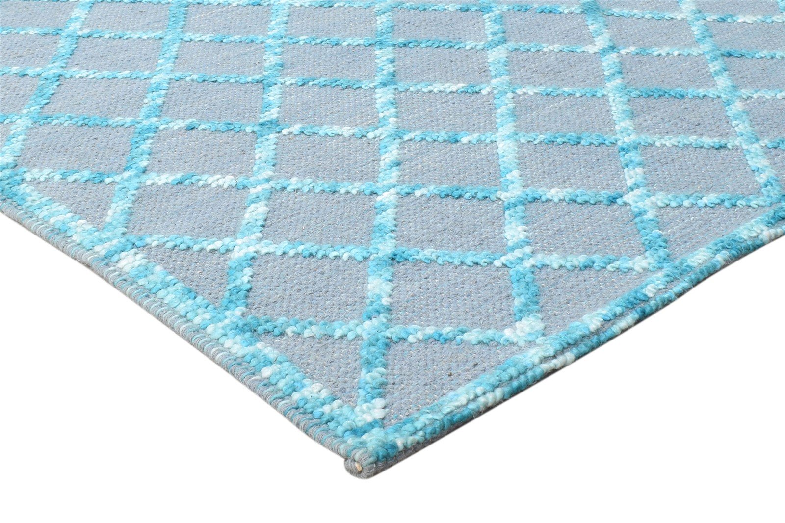 Wool Blue Rug 5' X 7' Modern Dhurrie Moroccan Trellis Room Size Carpet 