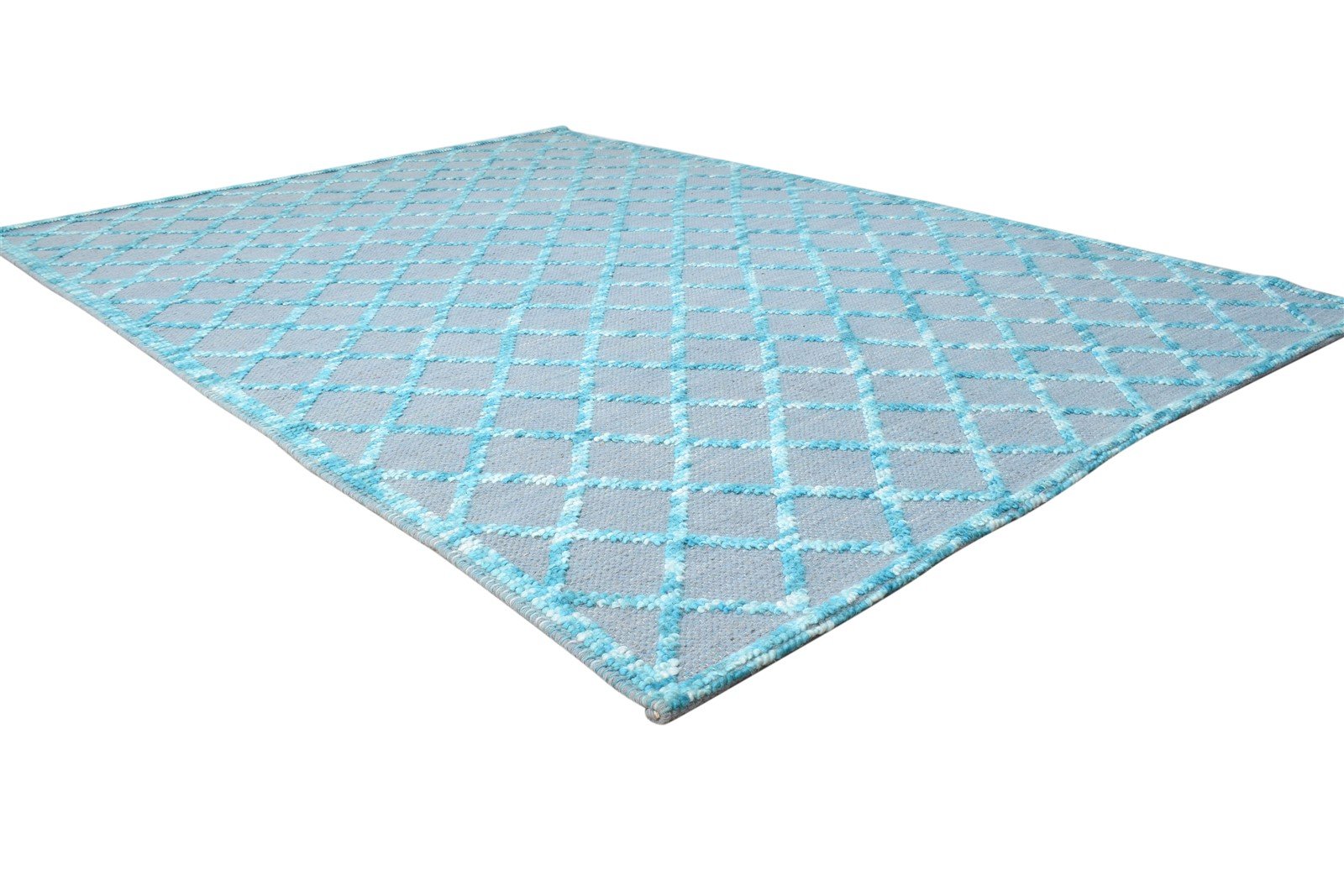 Wool Blue Rug 5' X 7' Modern Dhurrie Moroccan Trellis Room Size Carpet 