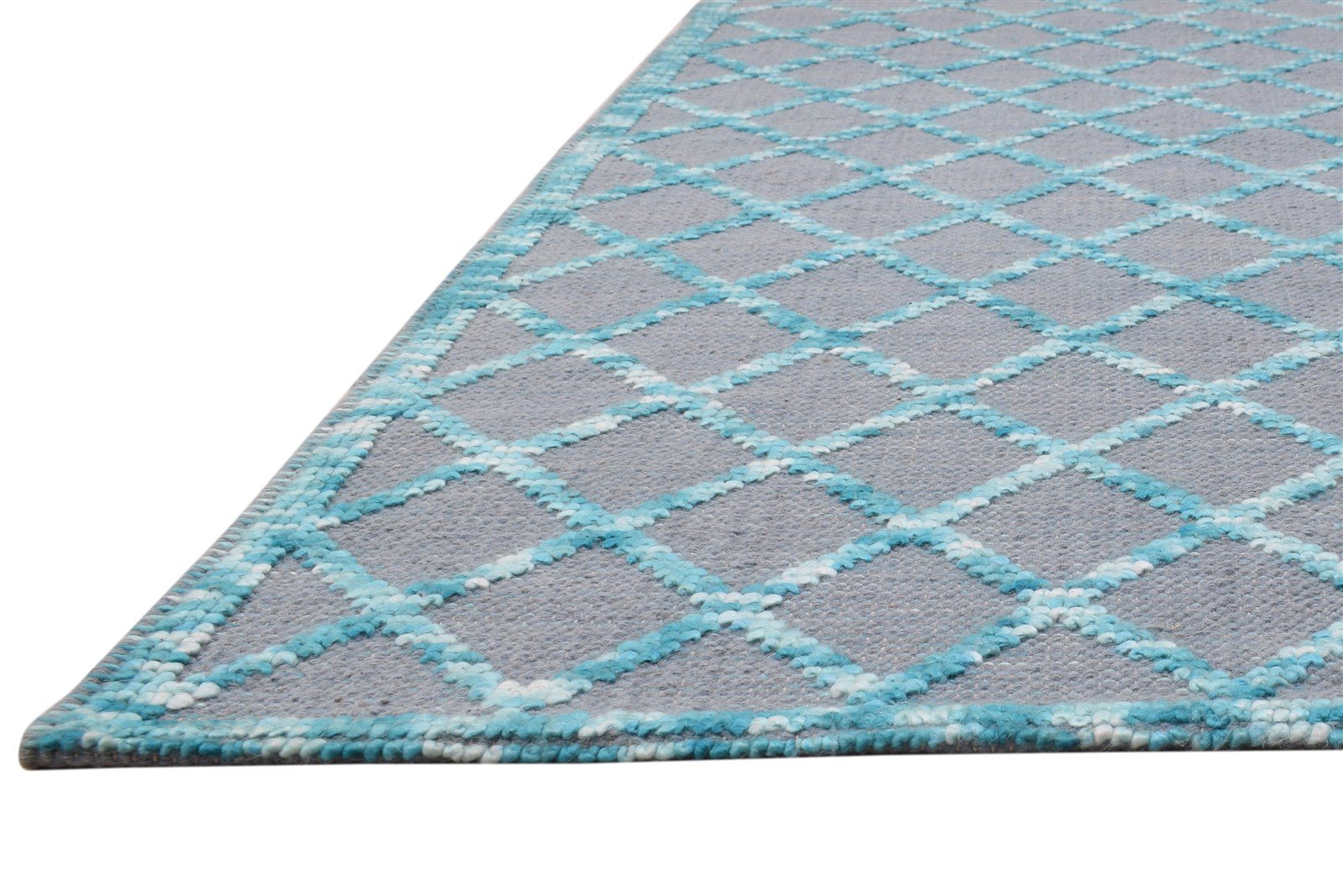 Wool Blue Rug 5' X 7' Modern Dhurrie Moroccan Trellis Room Size Carpet 