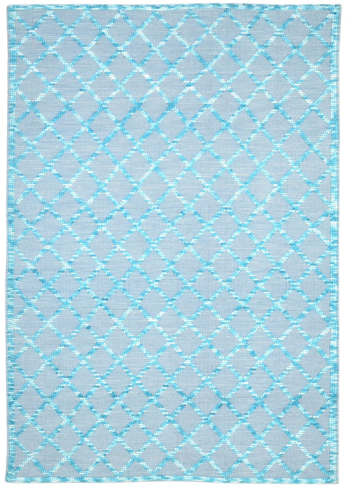 Wool Blue Rug 5' X 7' Modern Dhurrie Moroccan Trellis Room Size Carpet 