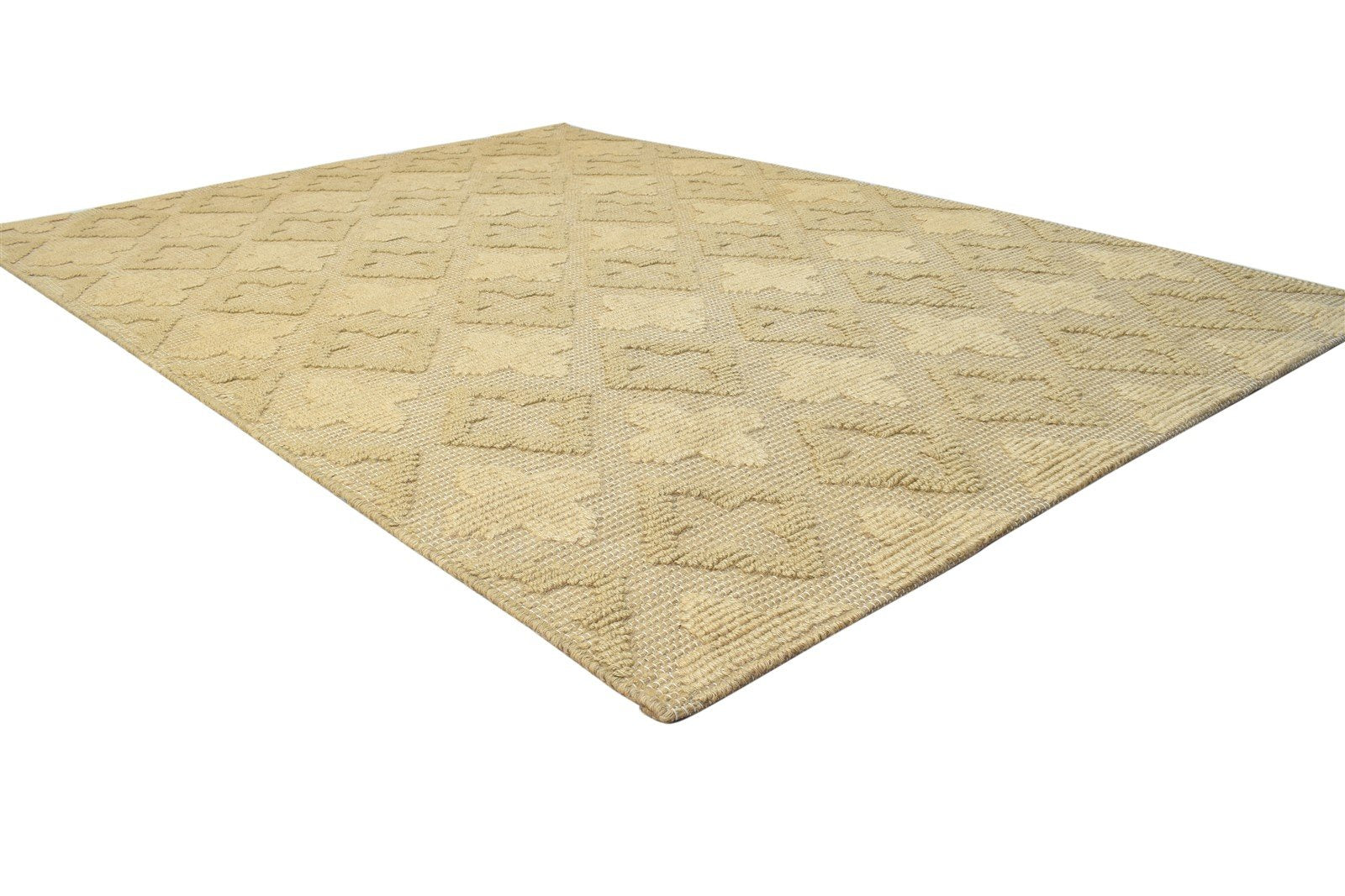 Gold Jute Rug 5' X 7' Modern Dhurrie Scandinavian Damask Room Size Carpet 