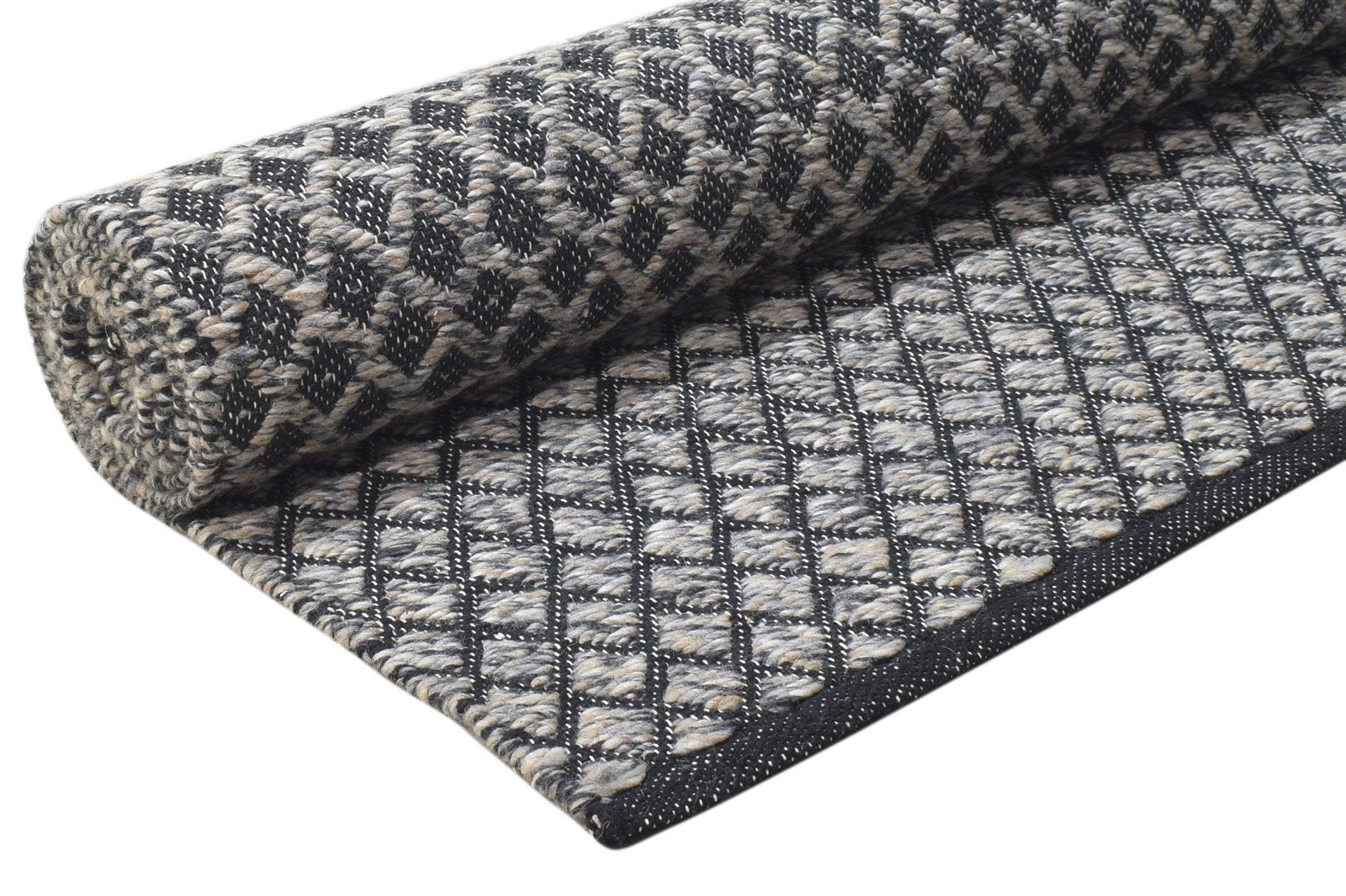 Wool Charcoal Rug 5' X 8' Modern Dhurrie Scandinavian Diamond Room Size Carpet 