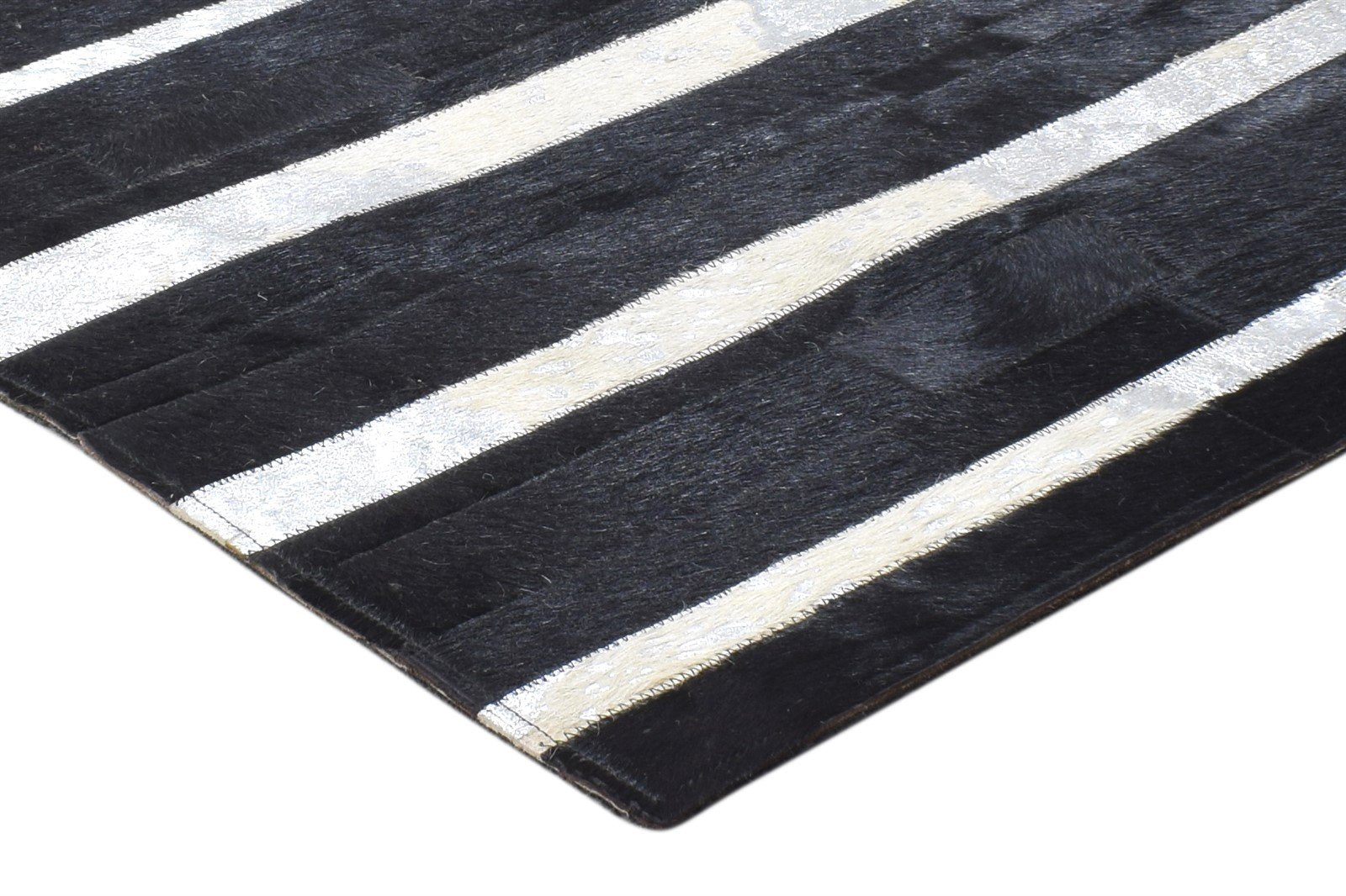 Hand Woven Charcoal Leather / Cotton Rug 2X3 Modern Scandinavian Striped Small 