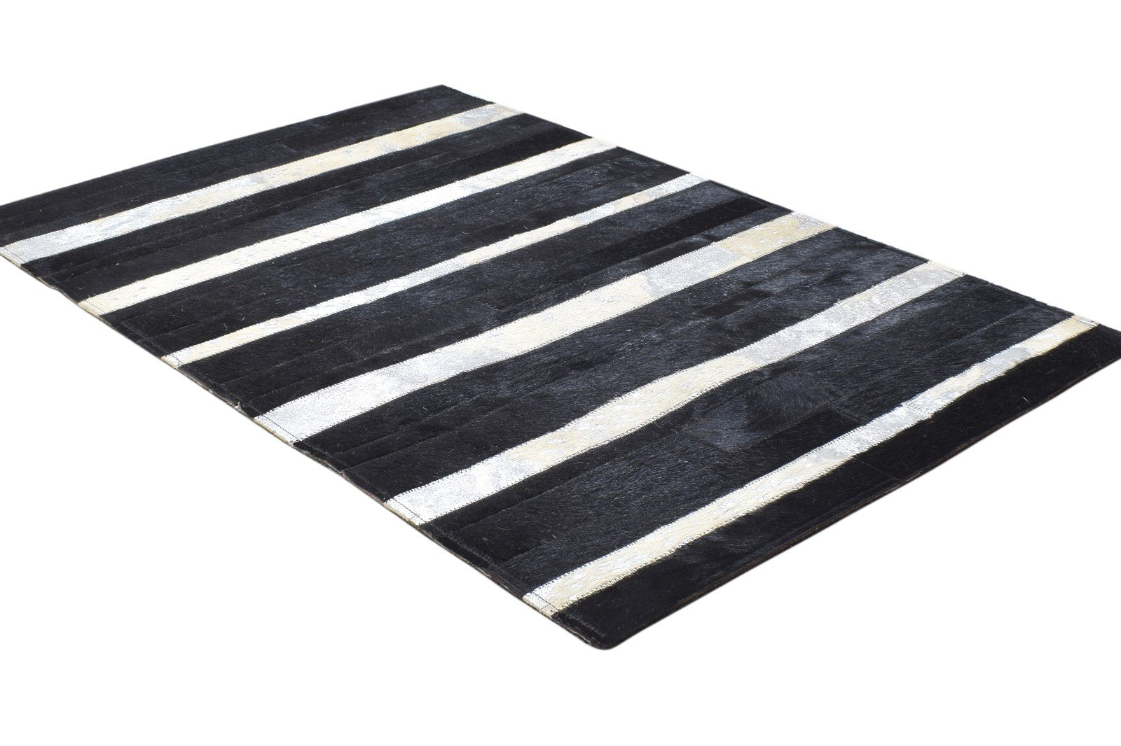 Hand Woven Charcoal Leather / Cotton Rug 2X3 Modern Scandinavian Striped Small 