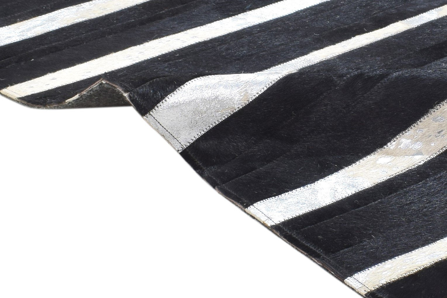 Hand Woven Charcoal Leather / Cotton Rug 2X3 Modern Scandinavian Striped Small 