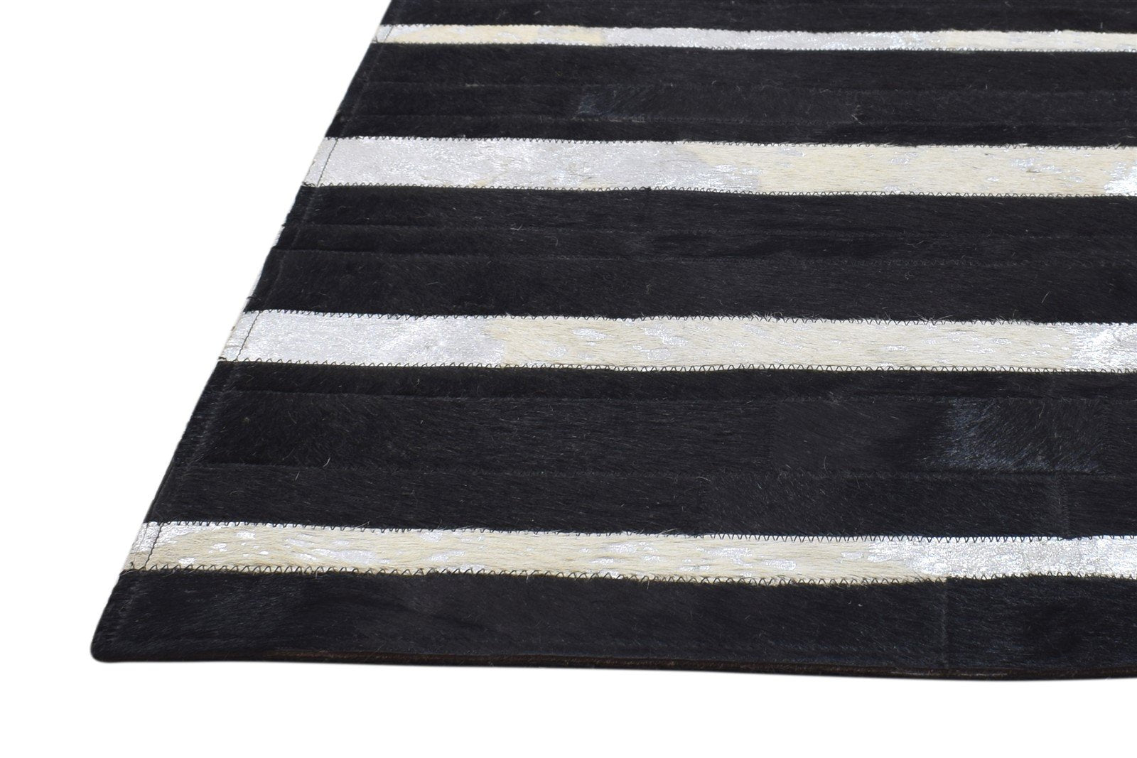 Hand Woven Charcoal Leather / Cotton Rug 2X3 Modern Scandinavian Striped Small 