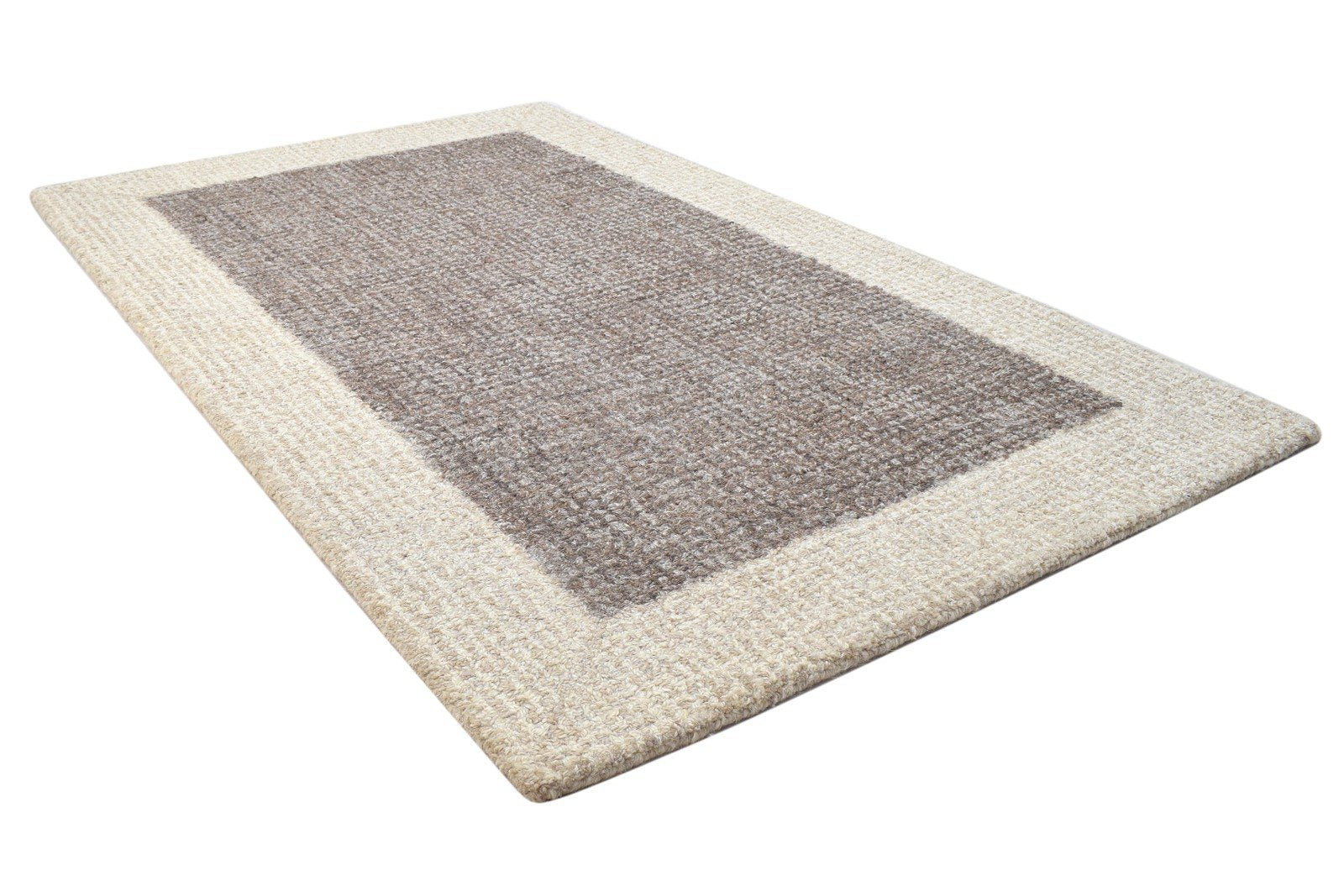 Tufted Brown Rug 3X5 Modern Hand Tufted Scandinavian Bordered Room Size Carpet 