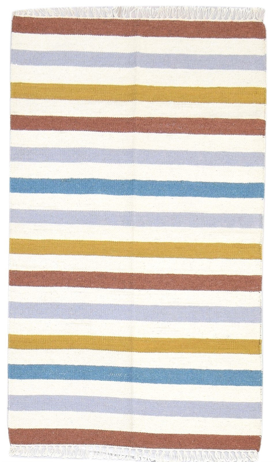 Multi Color Wool Rug 3' X 5' Modern Dhurrie Scandinavian Striped Small Carpet 