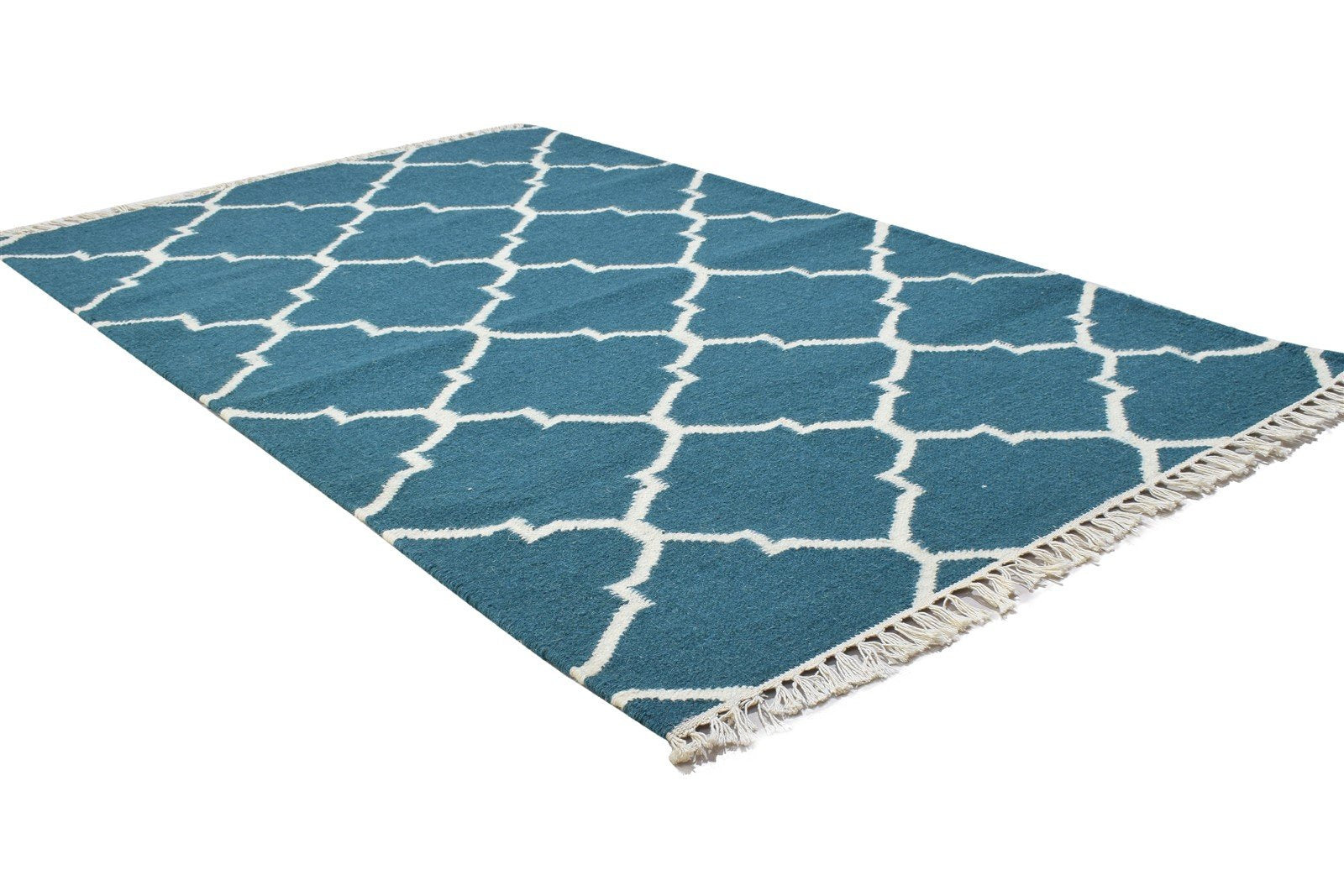 Wool Blue Rug 3' X 5' Modern Dhurrie Moroccan Trellis Room Size Carpet 