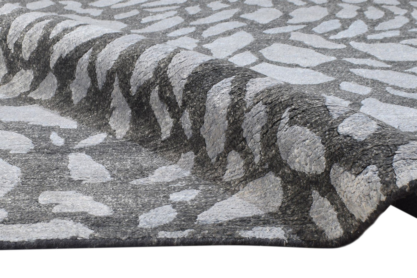 Rayon From Bamboo Charcoal Rug 8X10 Modern Hand Knotted Scandinavian Abstract Large 