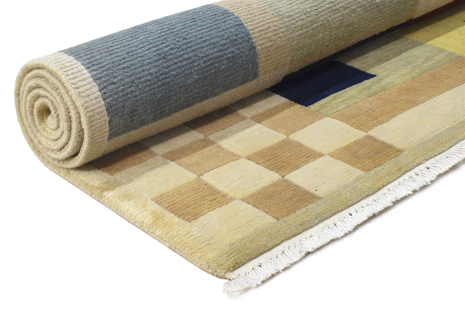 Hand Woven Sand Wool Rug 5' X 7' Modern French Abstract Room Size Carpet 