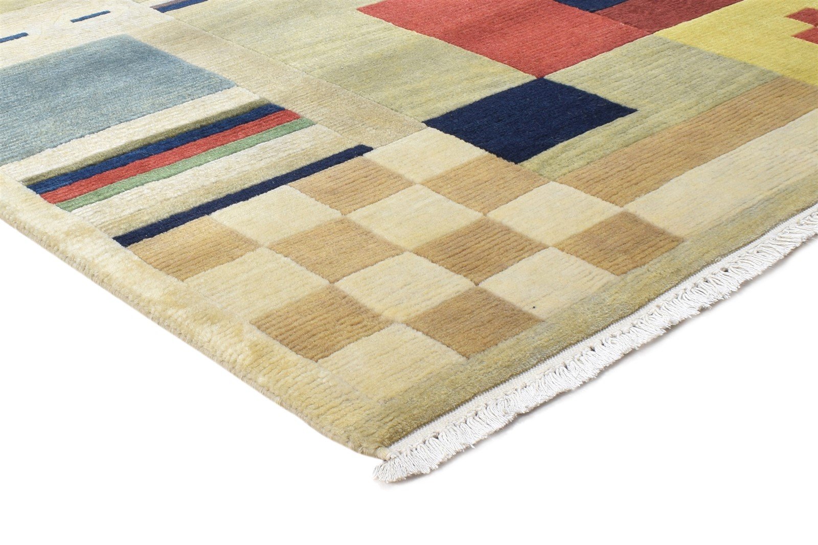 Hand Woven Sand Wool Rug 5' X 7' Modern French Abstract Room Size Carpet 